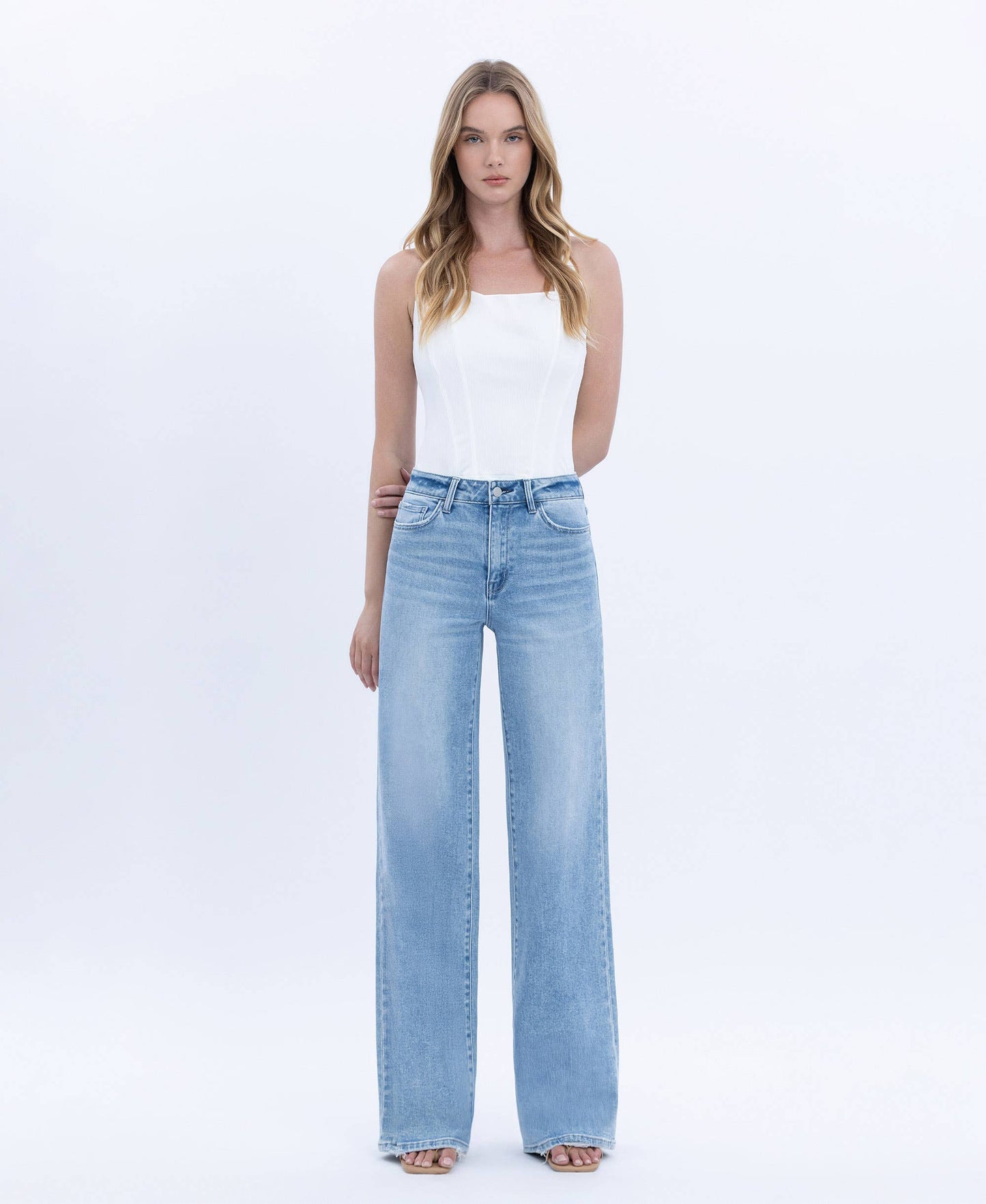 High Rise Full Length Light Wash Wide Jeans