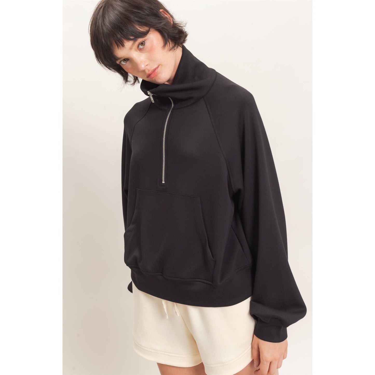 Half-Zip Collar Raglan Pullover