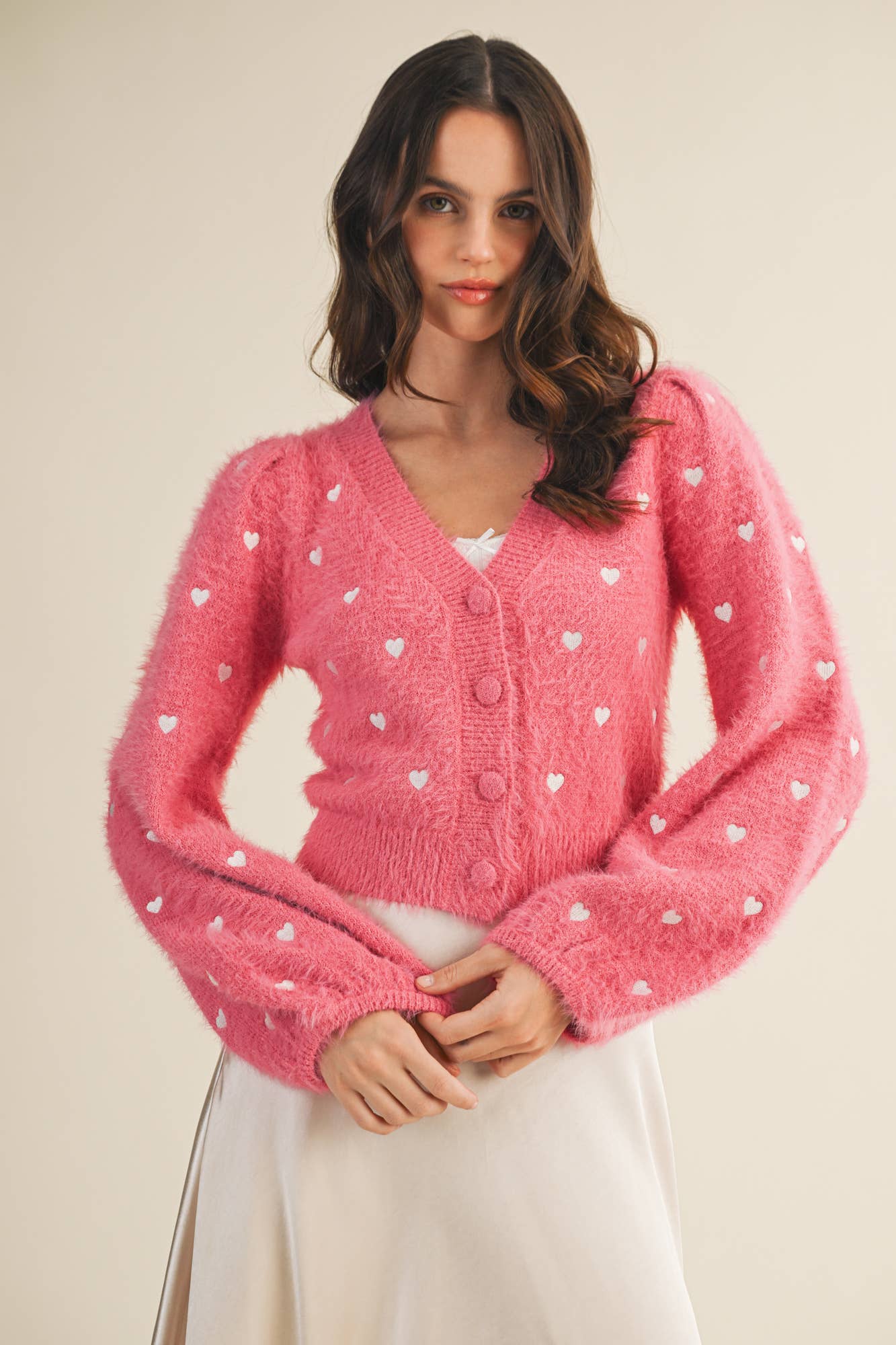 Puff Sleeve Heart Cardigan