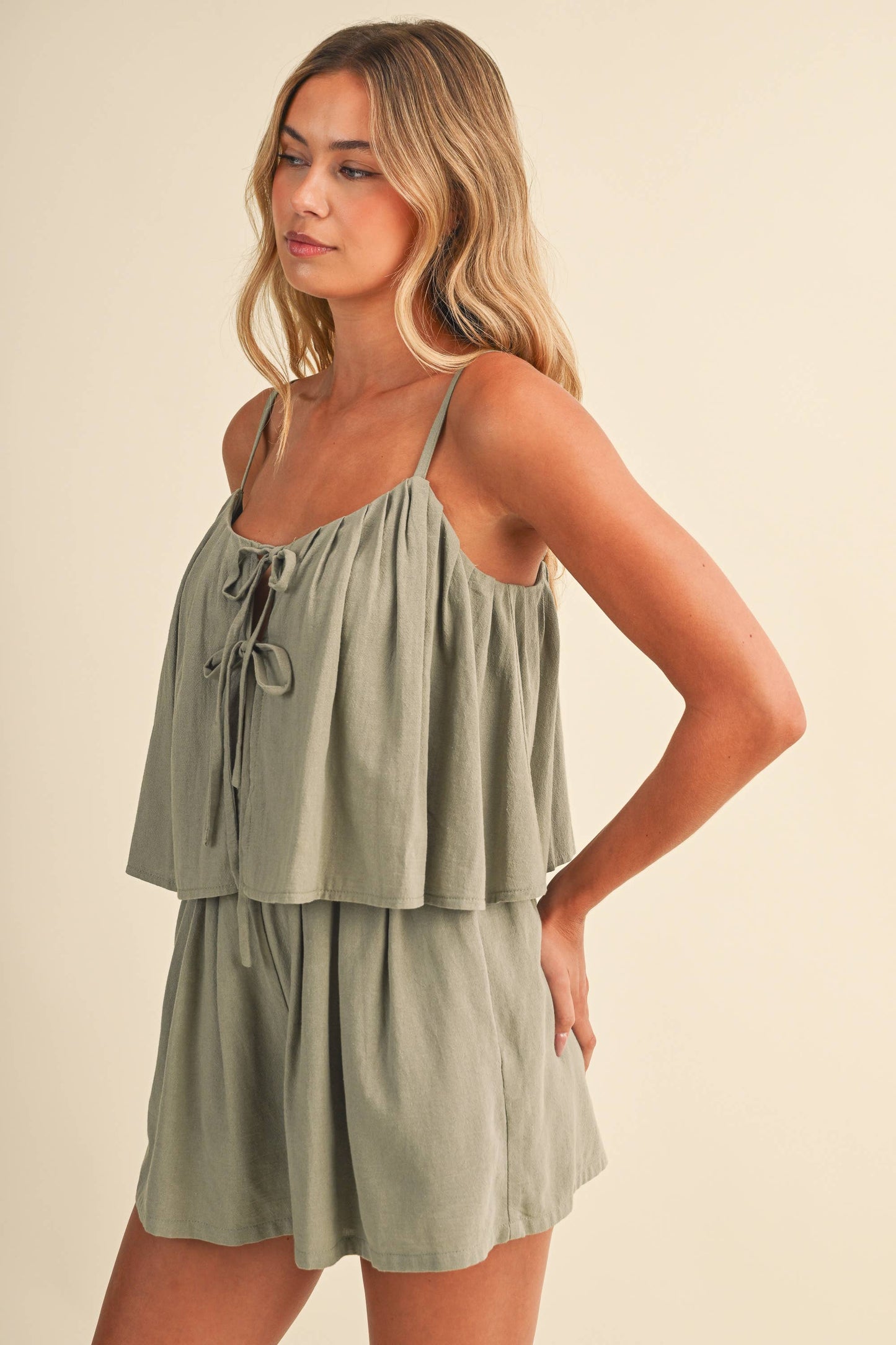 Tiered Front Tie Romper