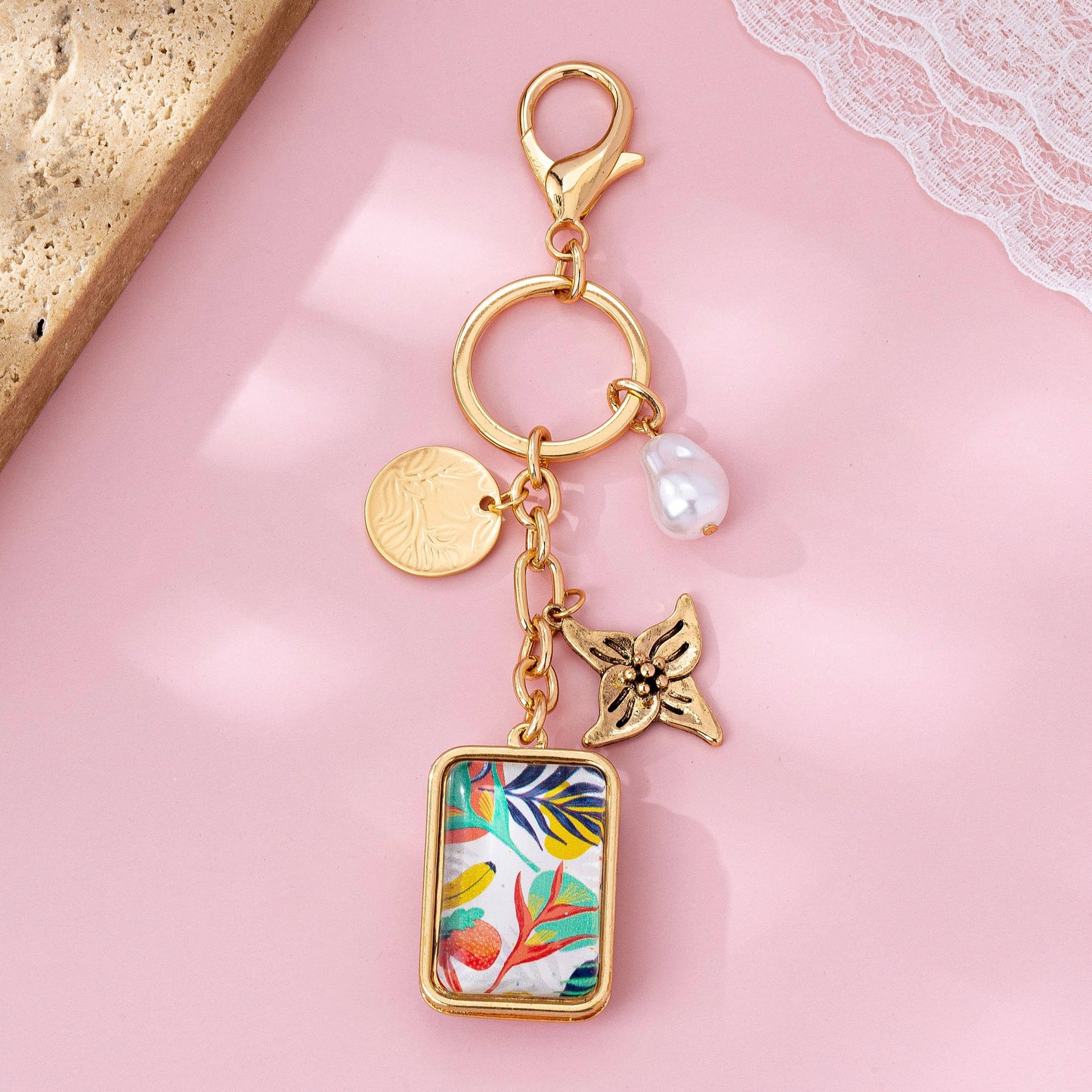 Tropical Flower Pearl Bag Charm