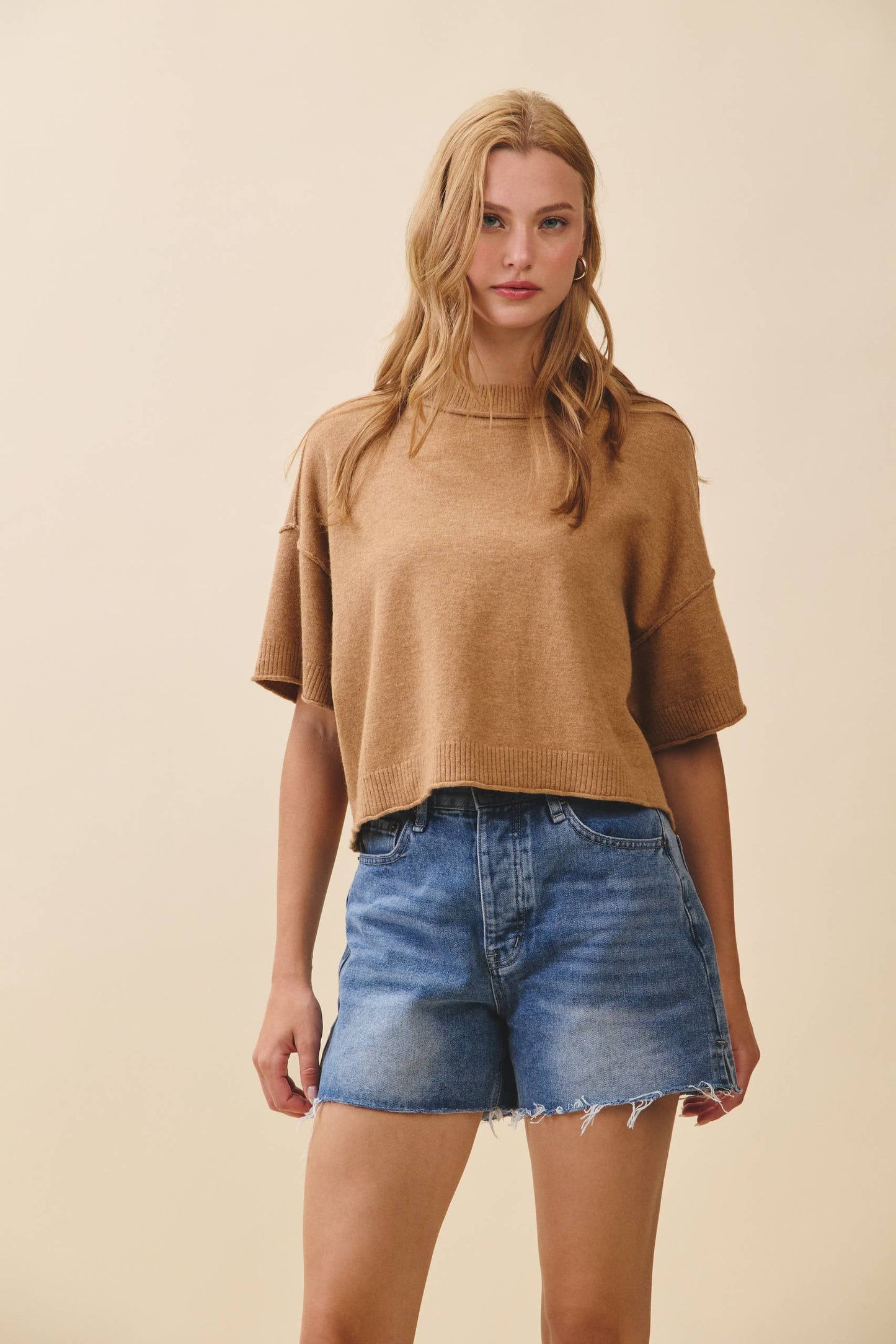 Cropped Short Sleeve Sweater