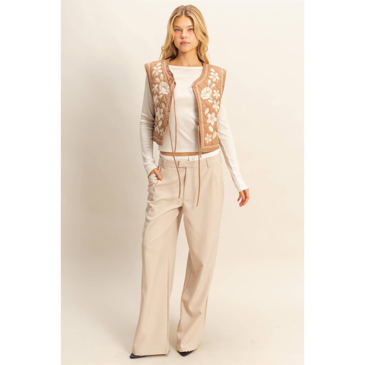 Floral Embroidered Quilted Vest