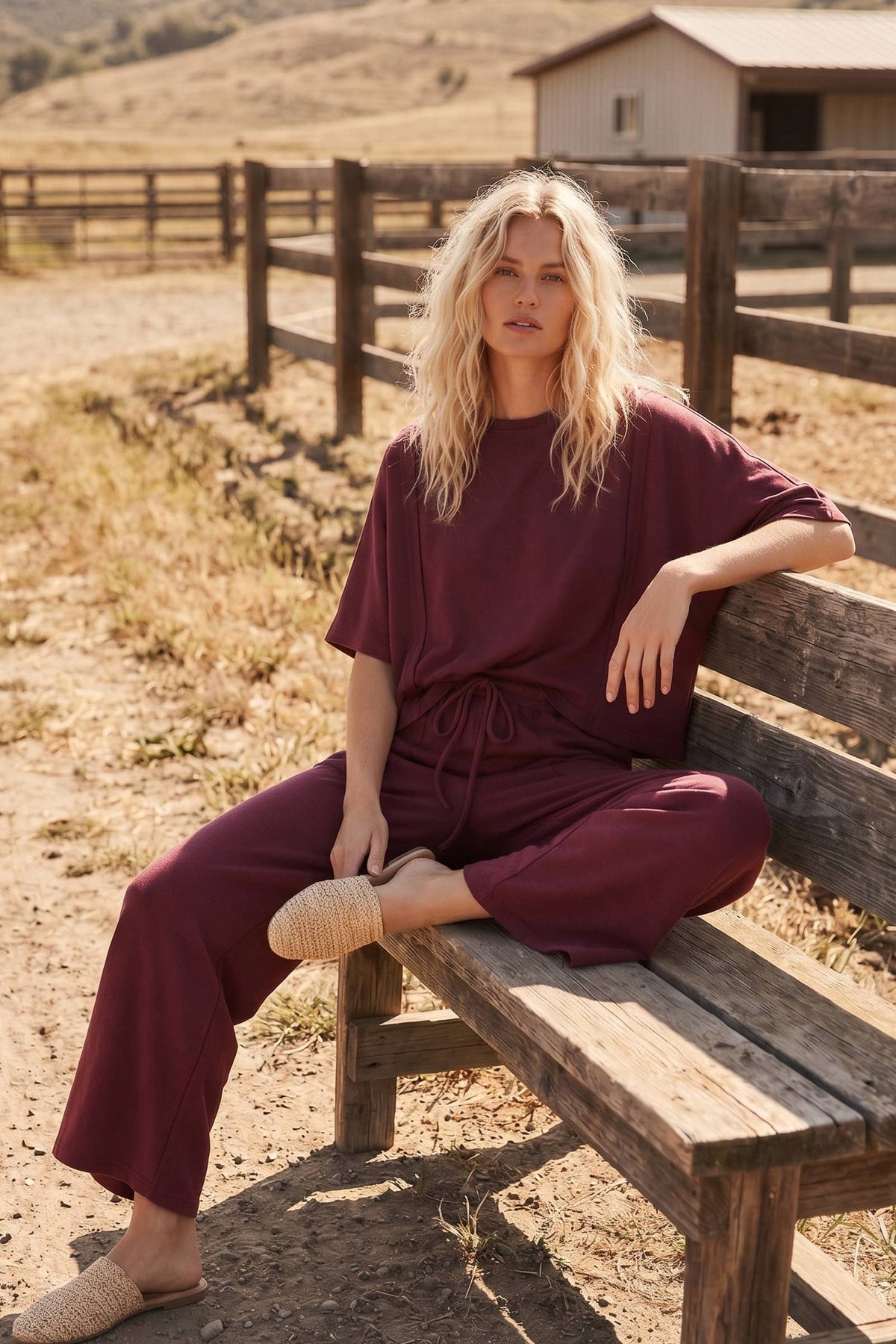 Brushed Stretch Boxy Top & Wide Leg Pant Set