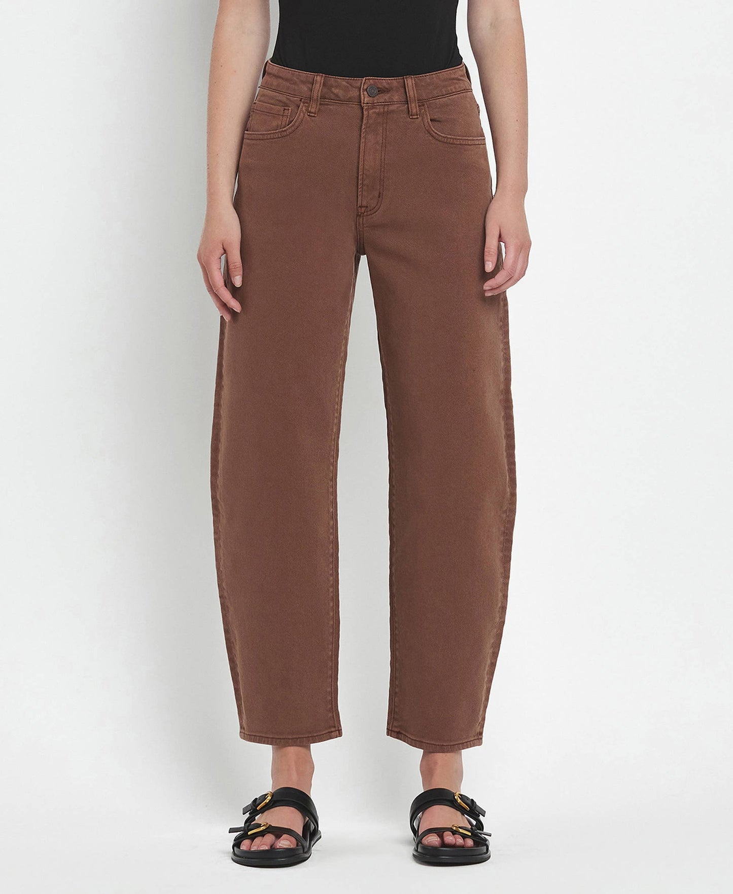Super High Rise Brown Slim Barrel Jeans