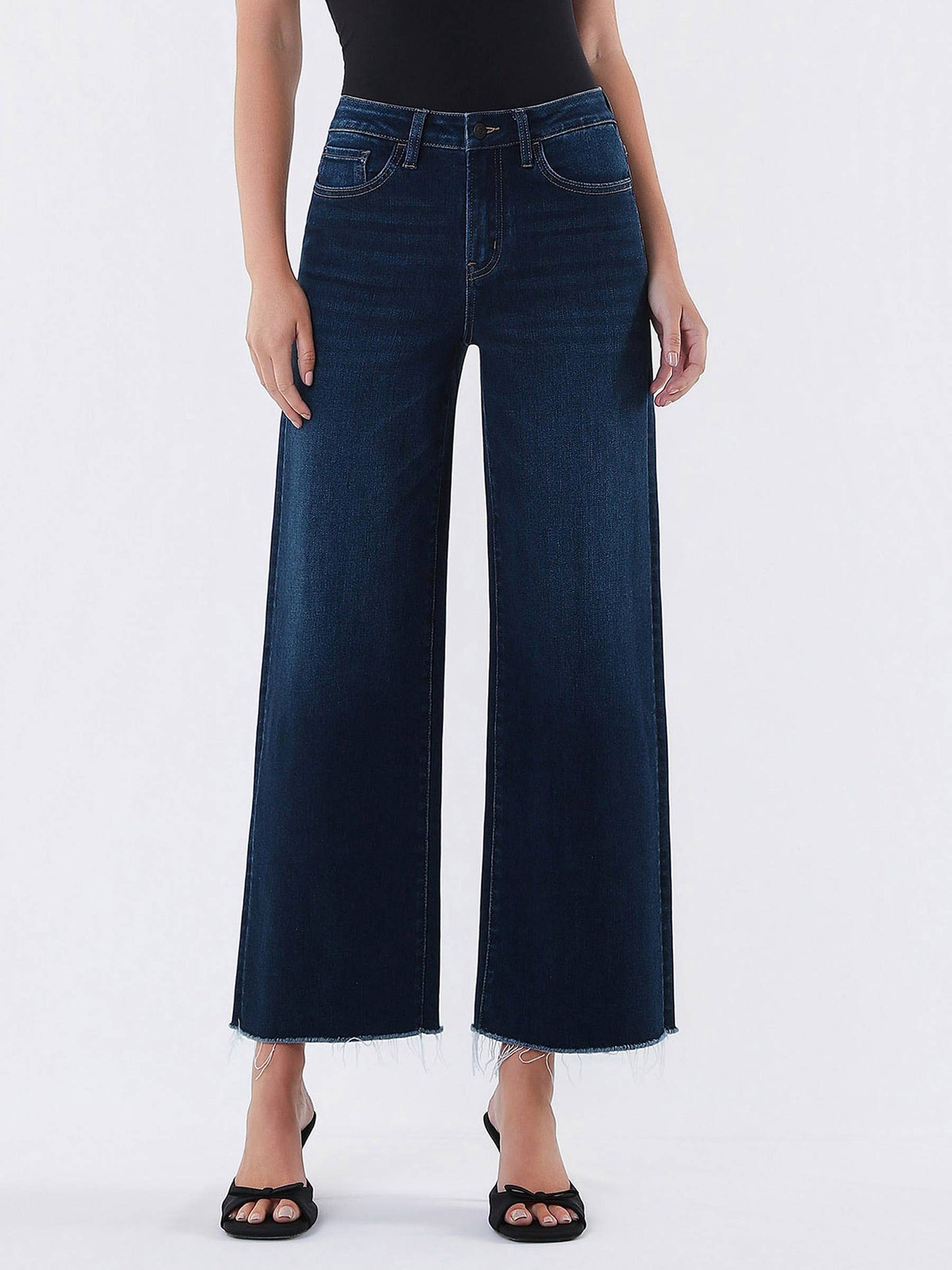 High Rise Dark Wash Ankle Wide Leg Jeans