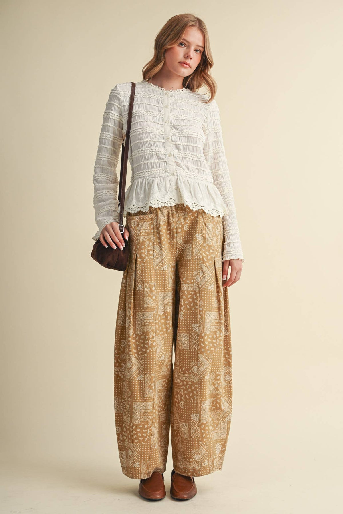 Bandana Print Pleated Barrel Pants