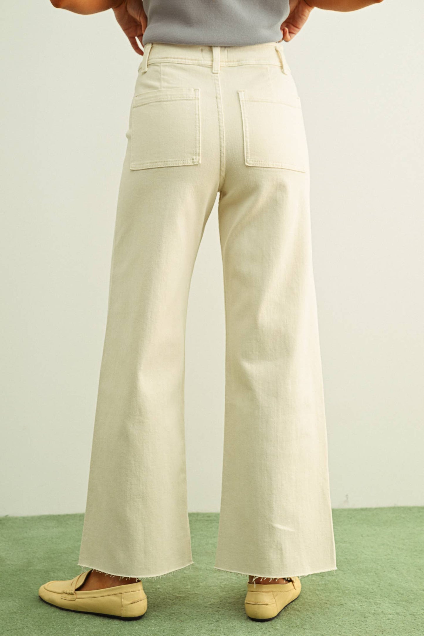Ecru Straight Wide Denim Pants