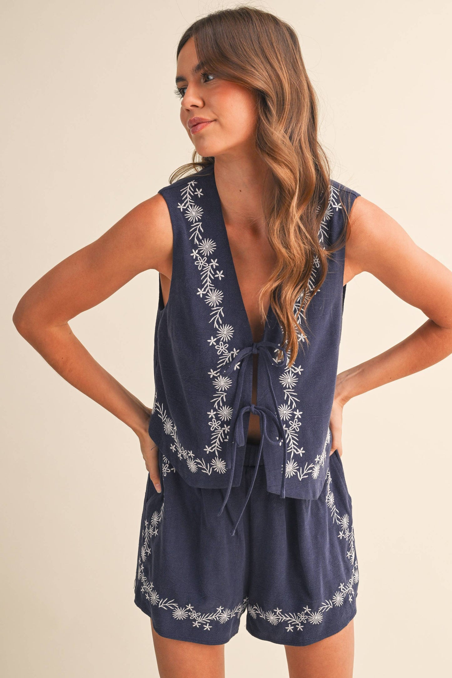 Floral Embroidered Short Set
