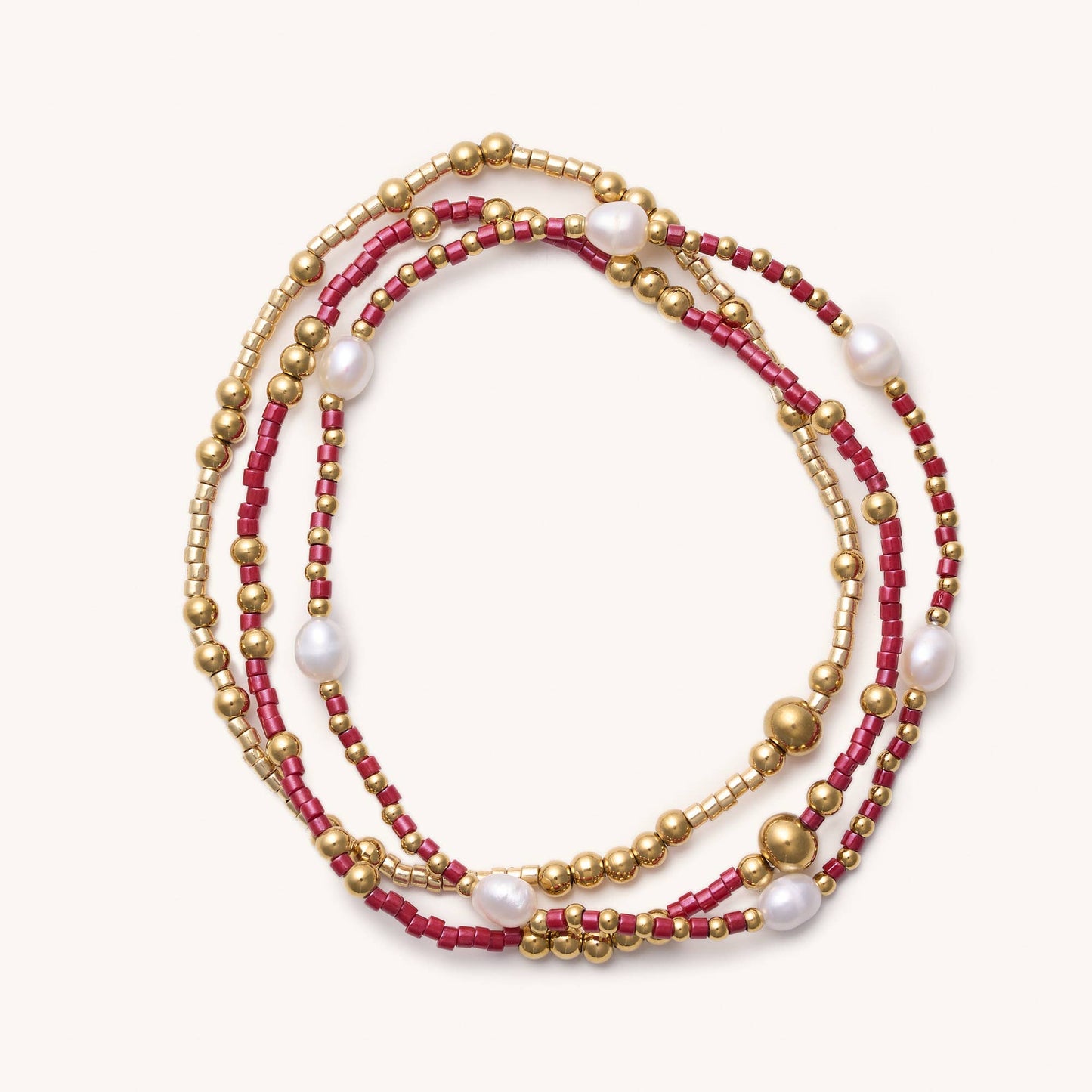 Ruby and Pearl Bracelet Set