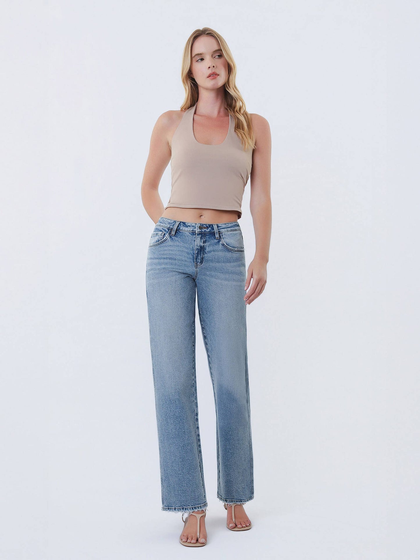 Mid Rise Slim Wide Denim Jeans