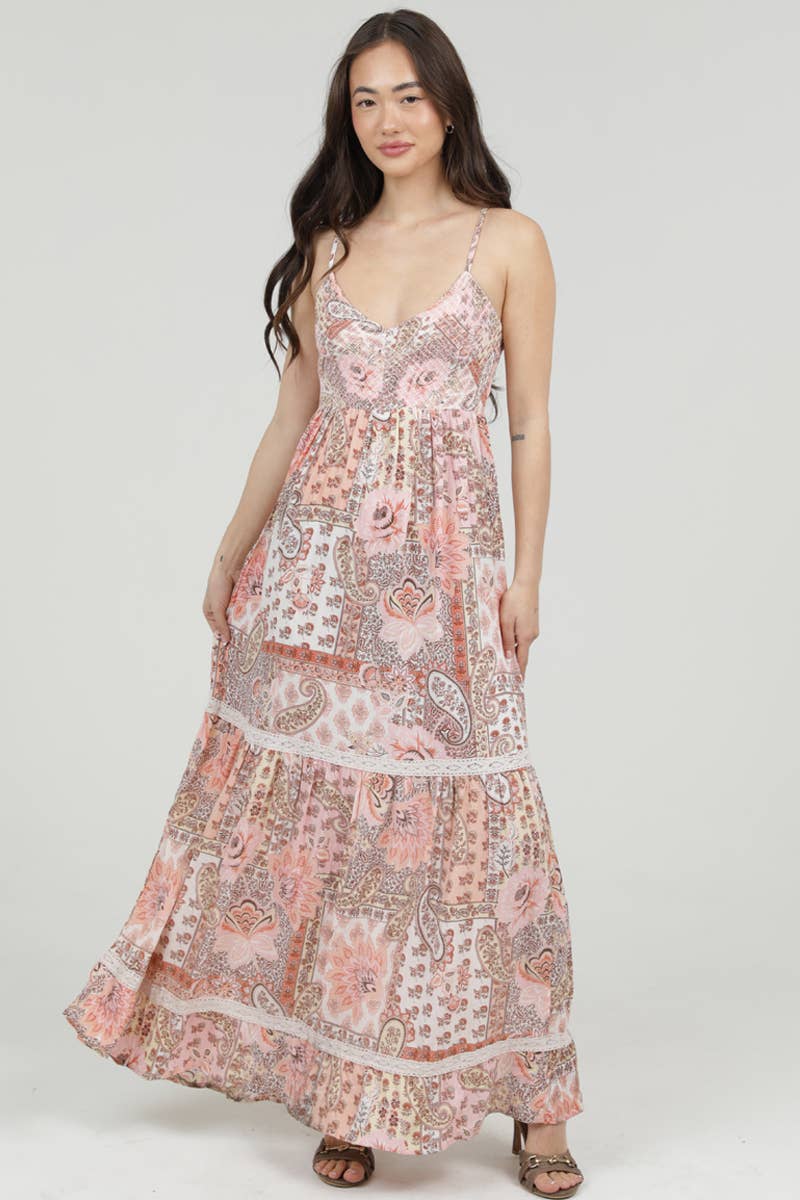 Peachy Paisley Ruffle Dress