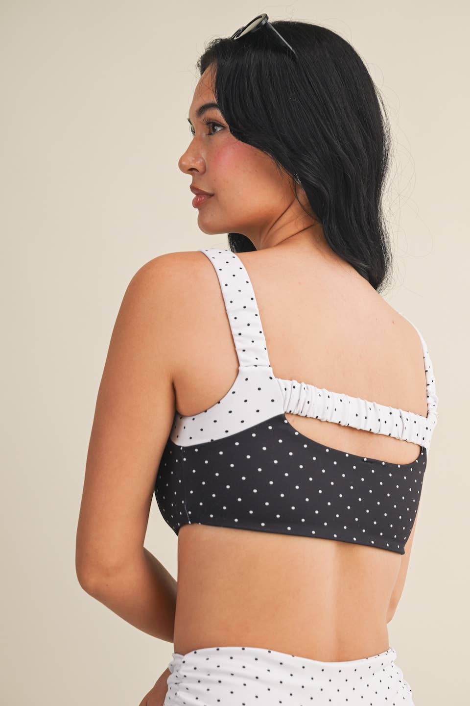 Polka Dot Print Scrunched Strap Sports Bra