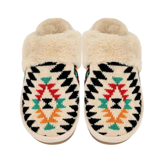 Aztec Patterned Fur Slippers