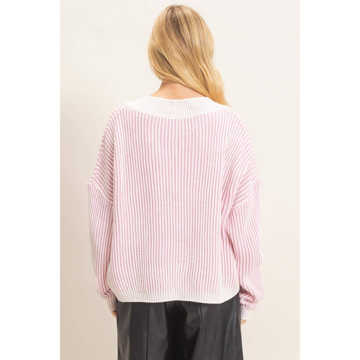 Striped V-Neck Ribbed Sweater