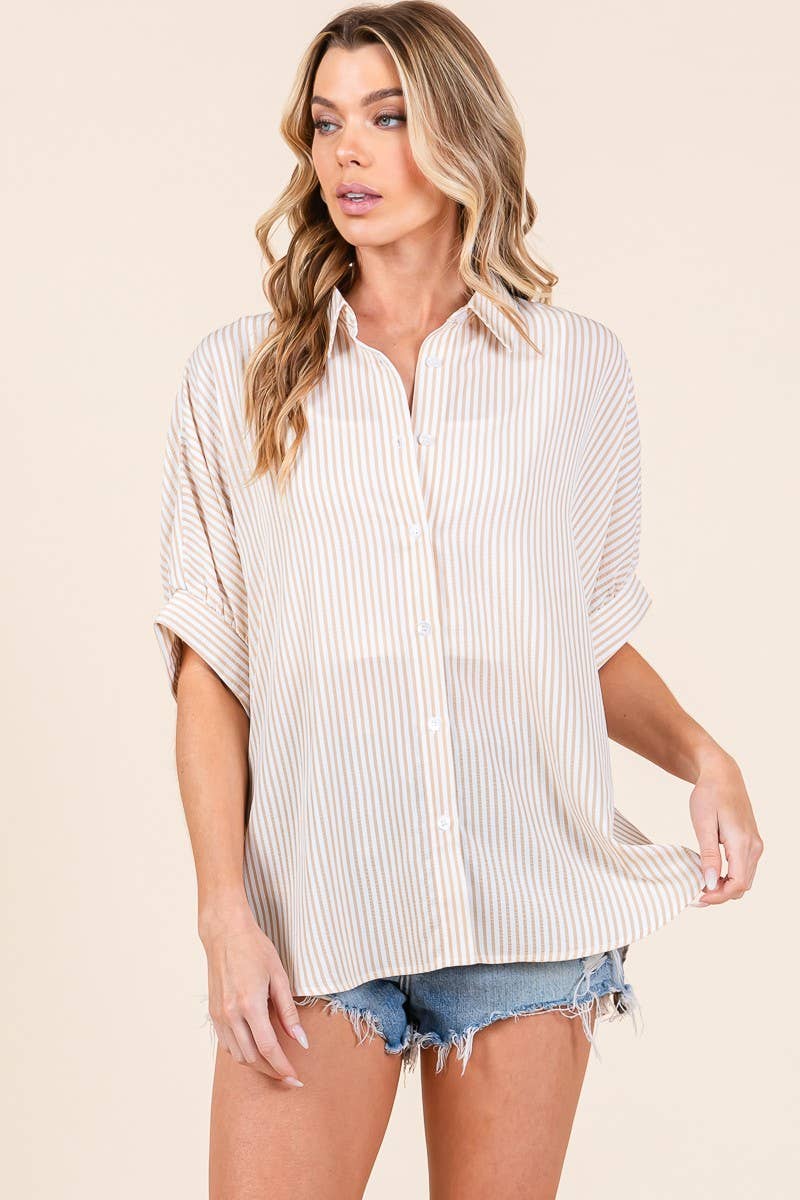 Oversized Short Sleeve Button Down Shirt