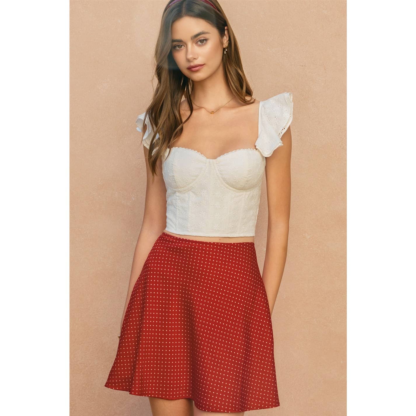 Dot Darling Bias Cut Flared Mini Skirt