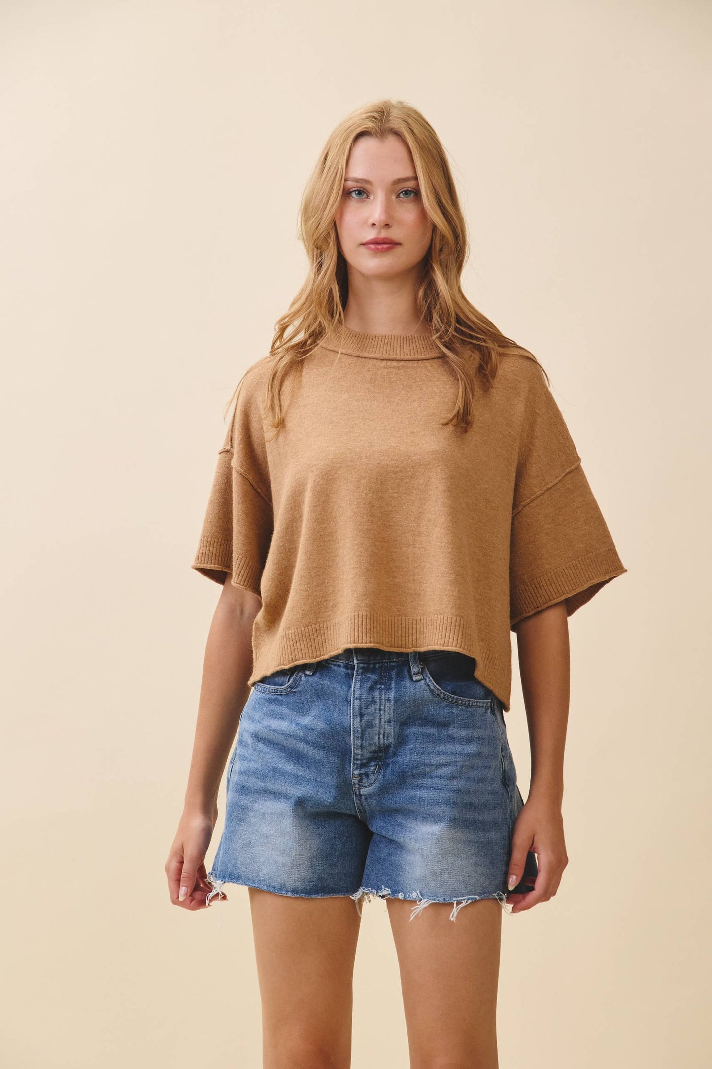 Cropped Short Sleeve Sweater