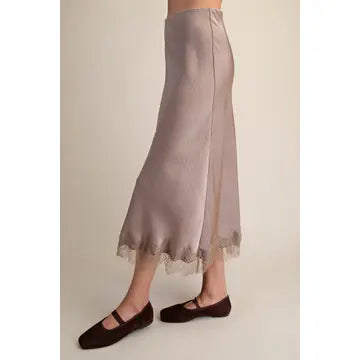 Lace Satin Effect Midi Skirt