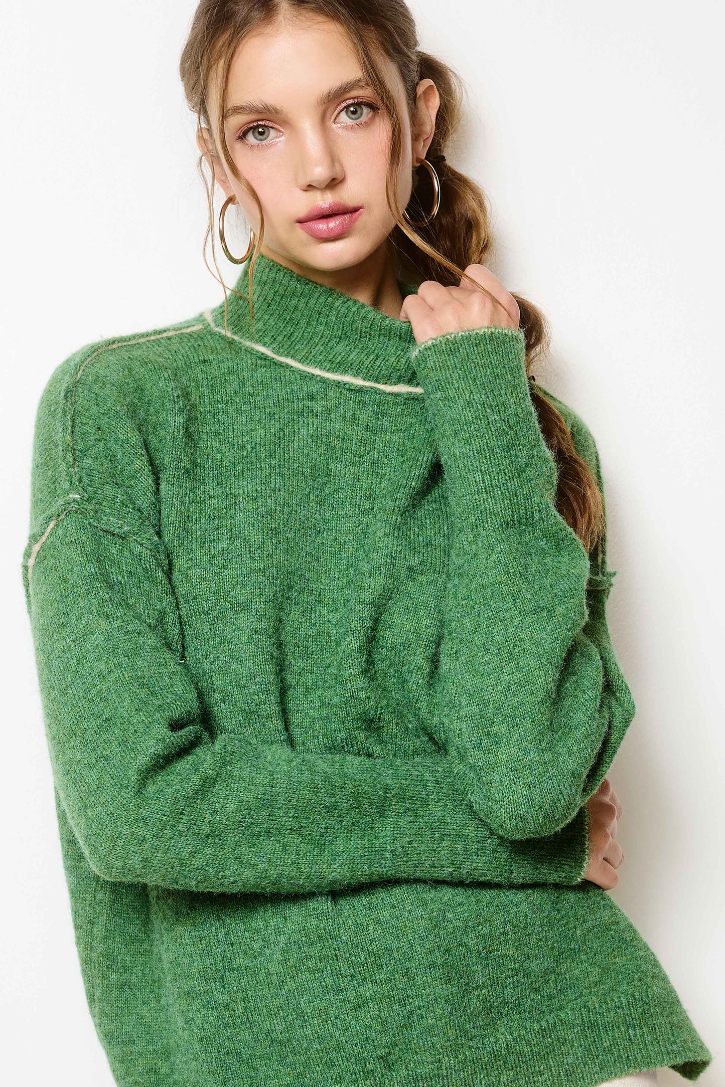 Mock Neck Exposed Seam Sweater