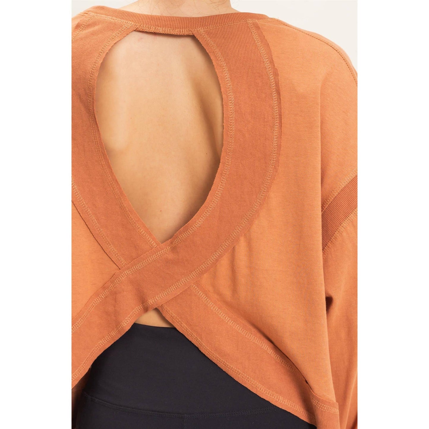 Open Back Crew Neck Top