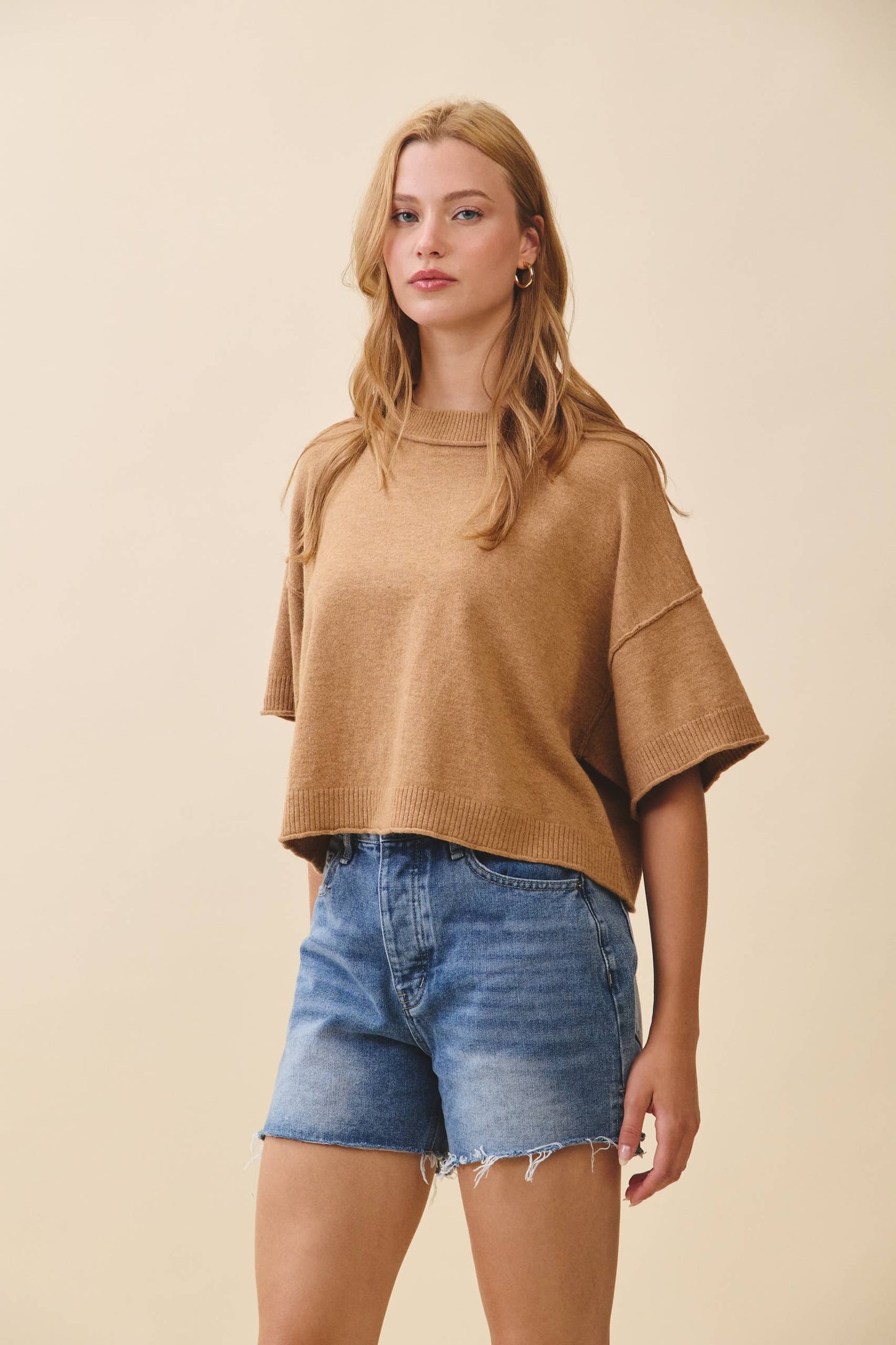 Cropped Short Sleeve Sweater