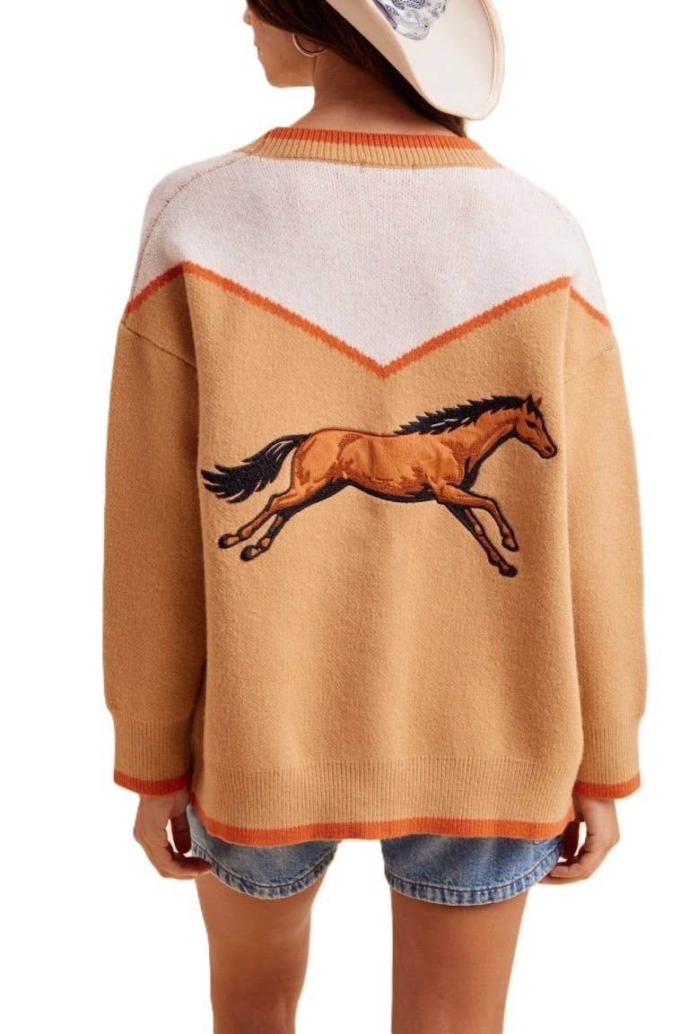 Embroidered Horse Sweater Cardigan