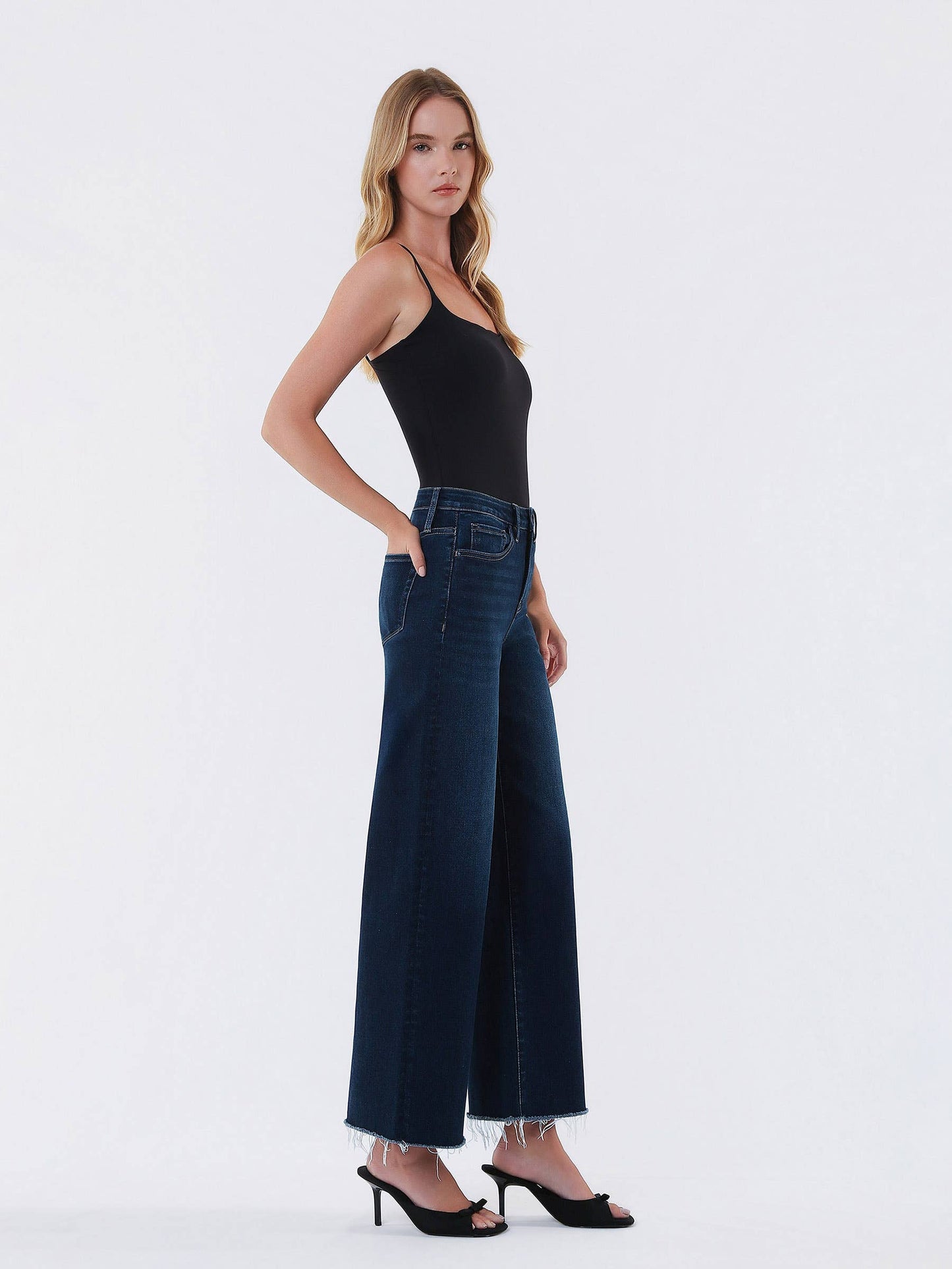 High Rise Dark Wash Ankle Wide Leg Jeans