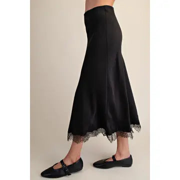 Lace Satin Effect Midi Skirt