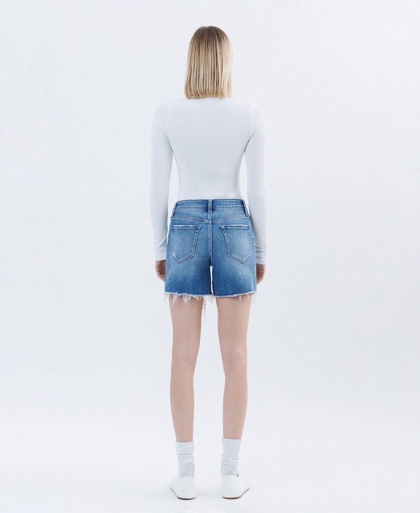 High Rise Raw Hem Boyfriend Shorts