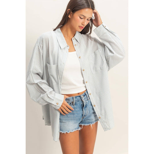 Oversized Striped Button-Up Shirt