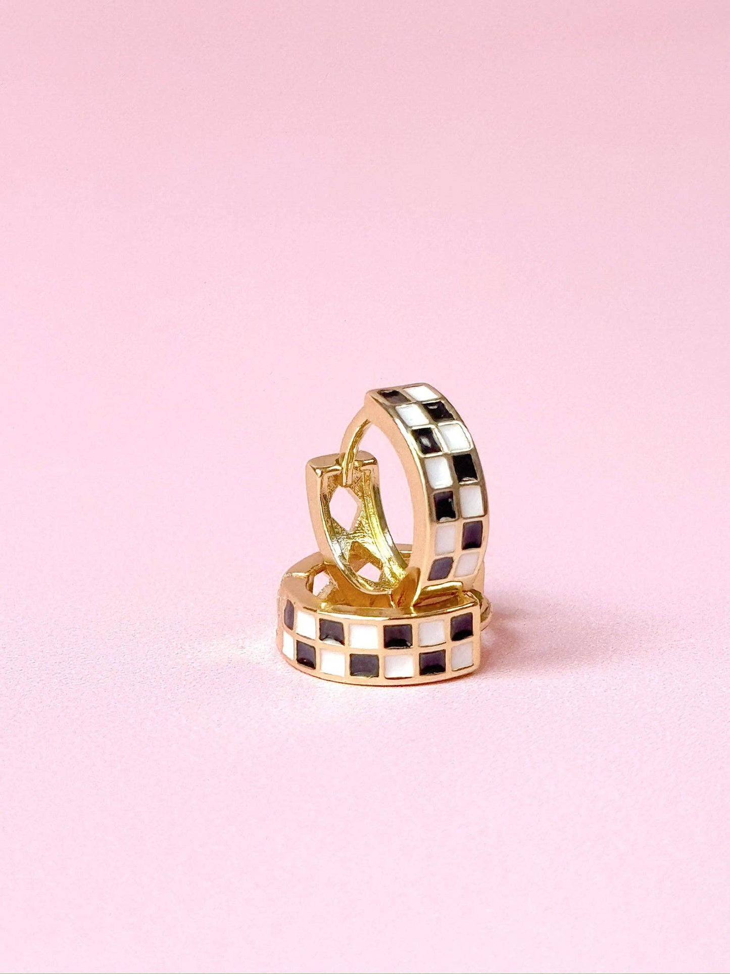 Checkered Huggie Earrings