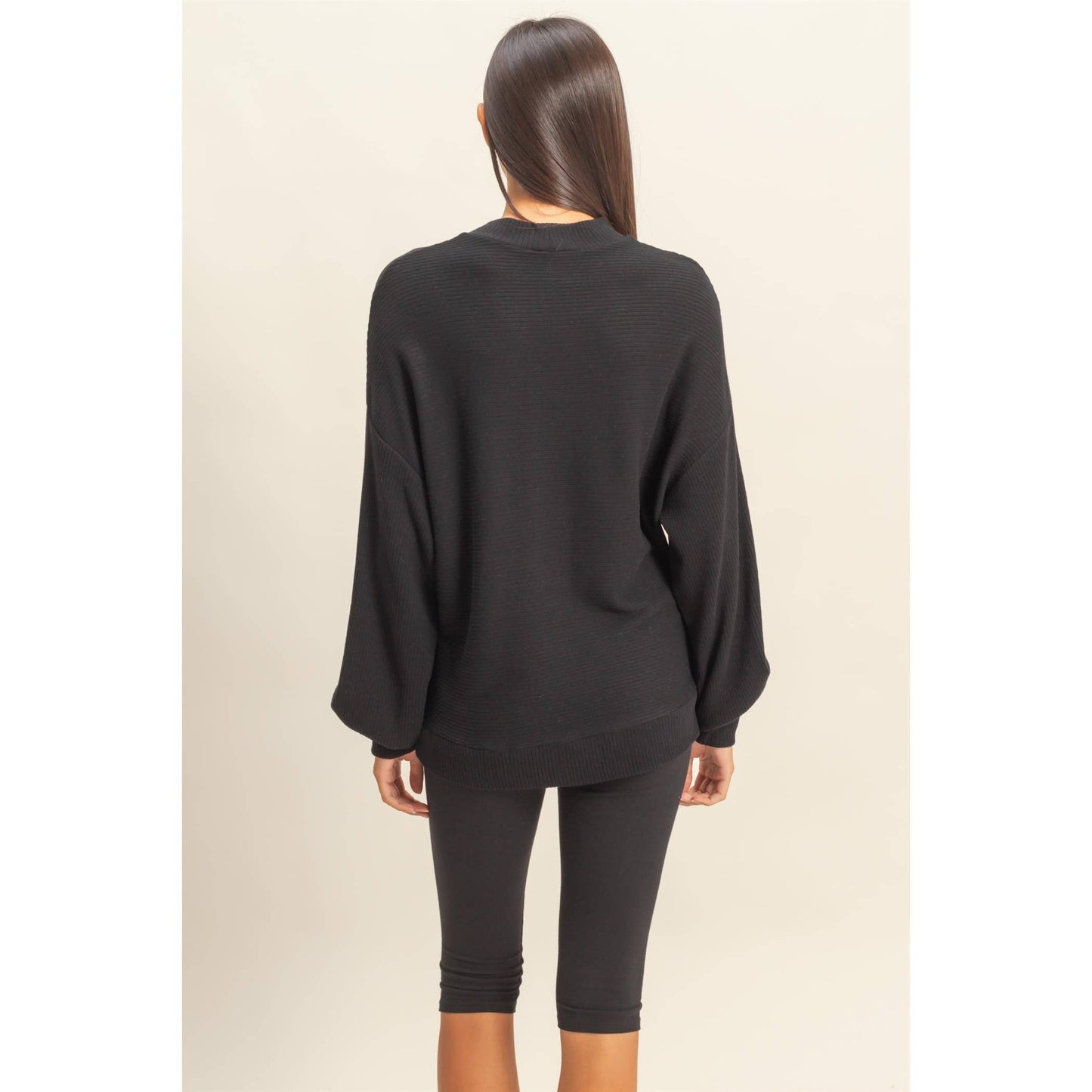 Ribbed Balloon Sleeve Top