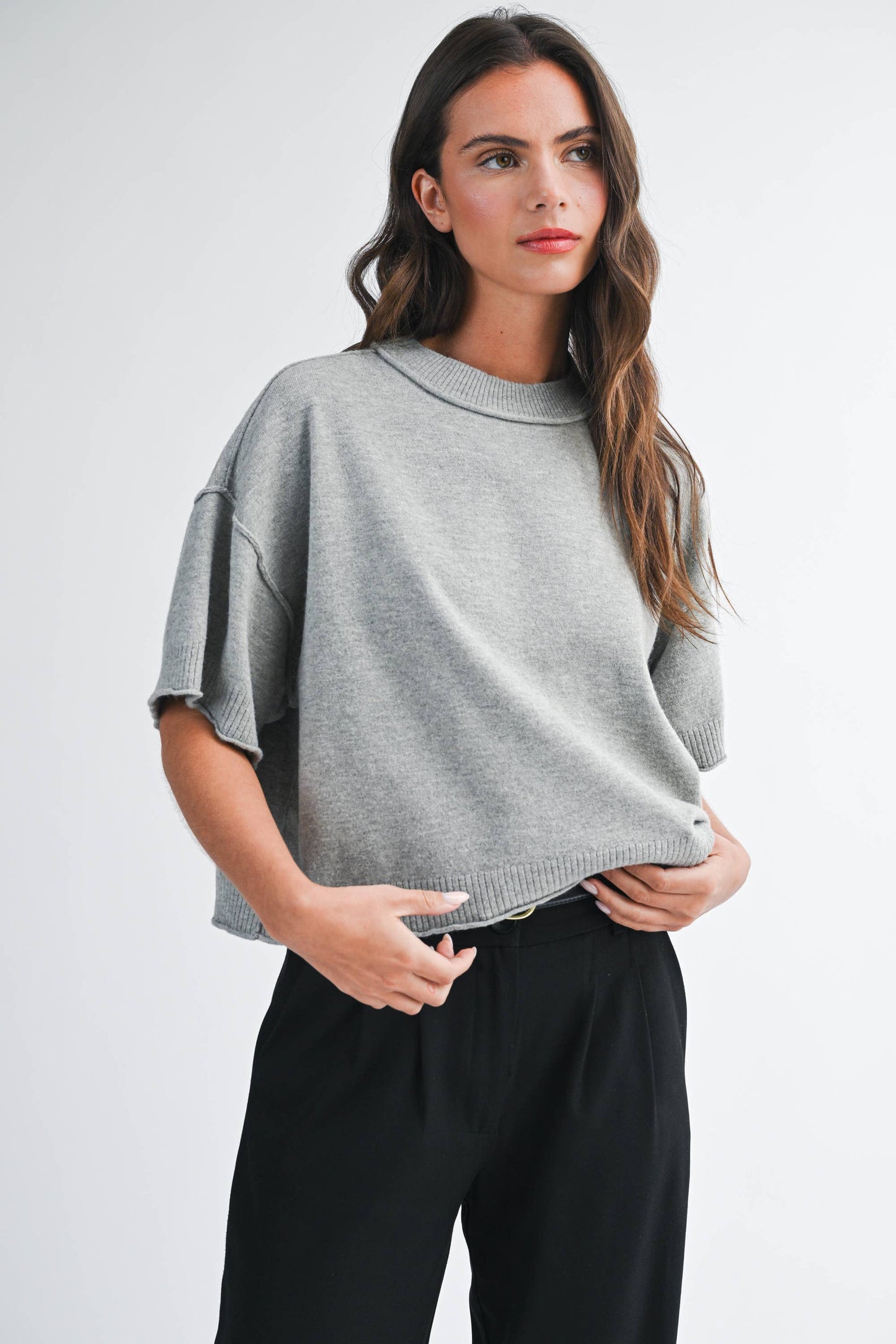 Cropped Short Sleeve Sweater