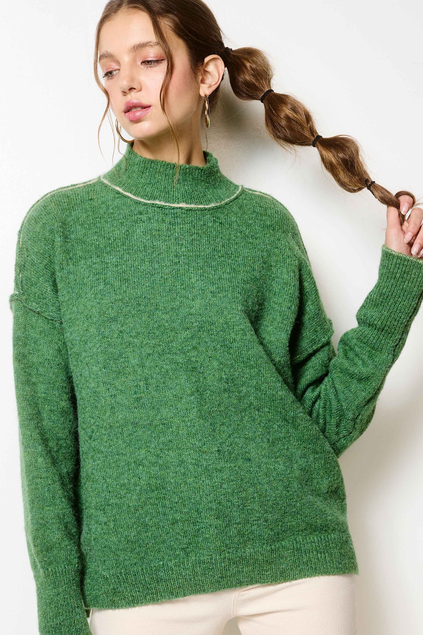 Mock Neck Exposed Seam Sweater
