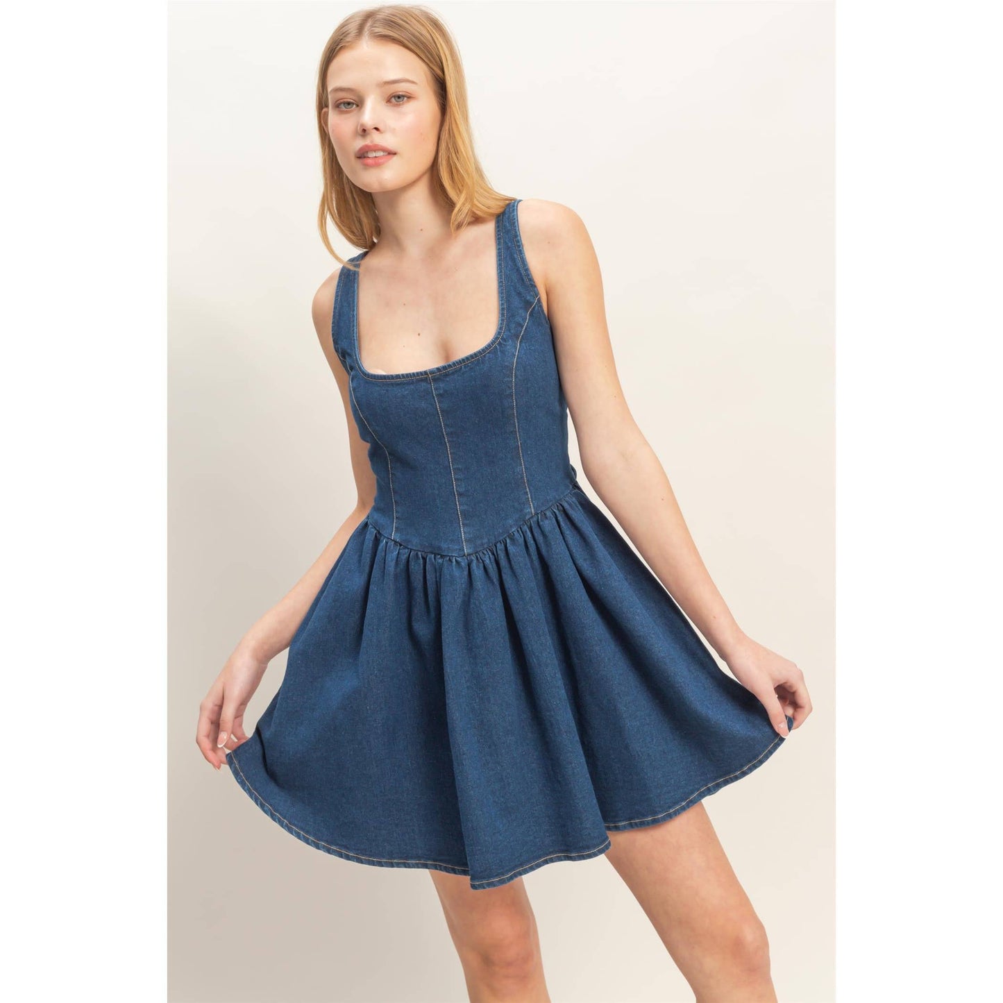 Square Neck Denim Dress