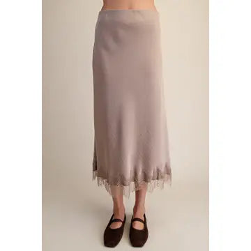 Lace Satin Effect Midi Skirt