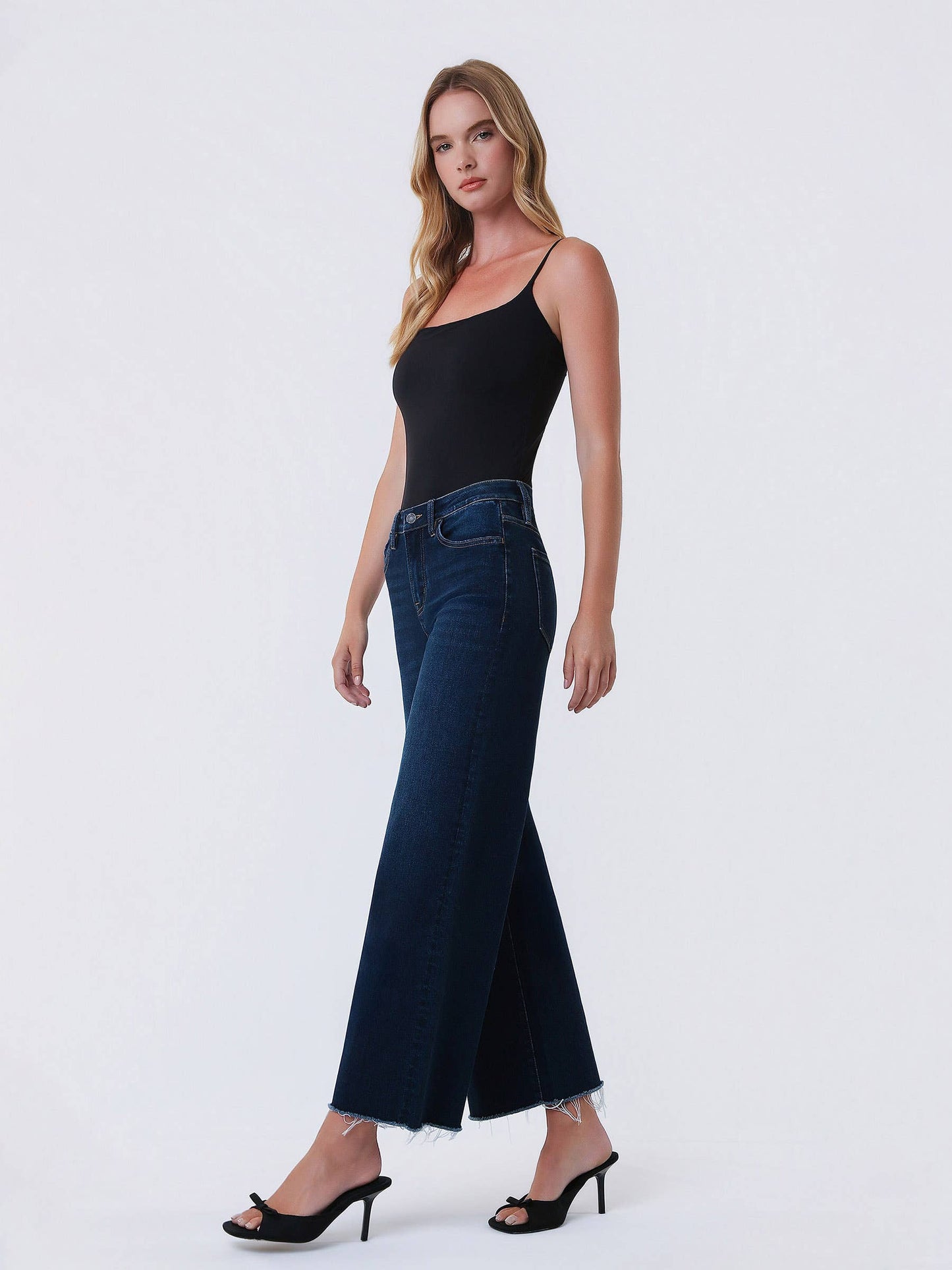 High Rise Dark Wash Ankle Wide Leg Jeans