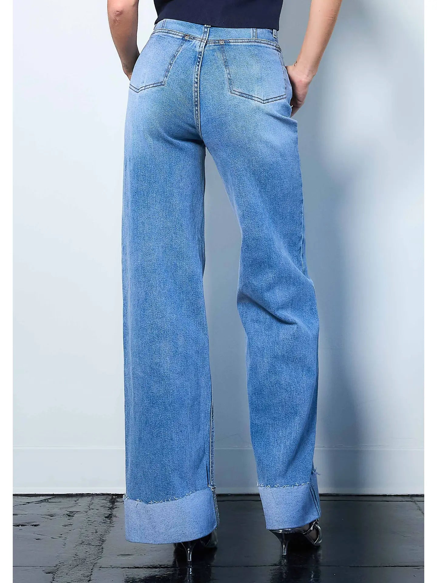 Folded Hem Wide Leg Jeans