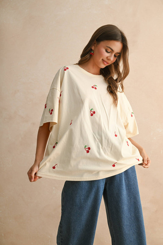 Cherry Embroidered Tee