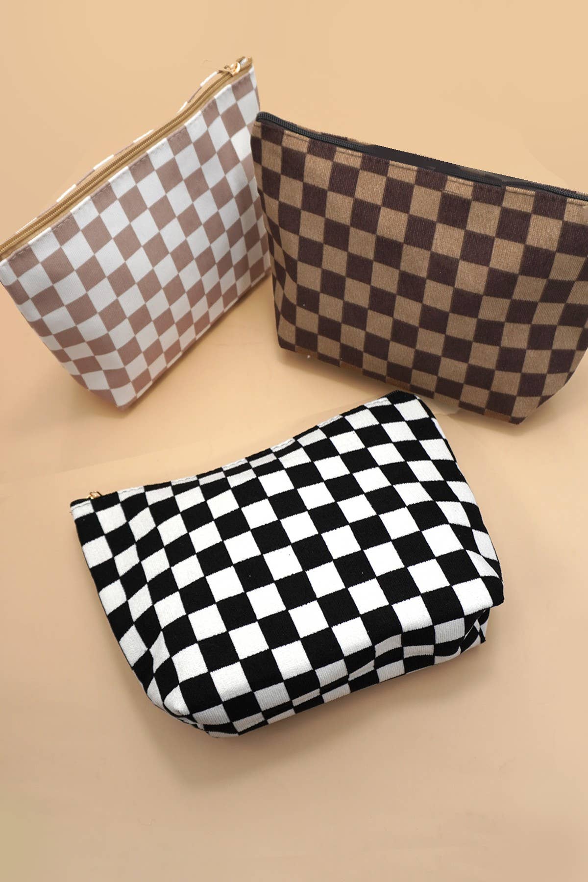 Checkered Cosmetic Makeup Bag