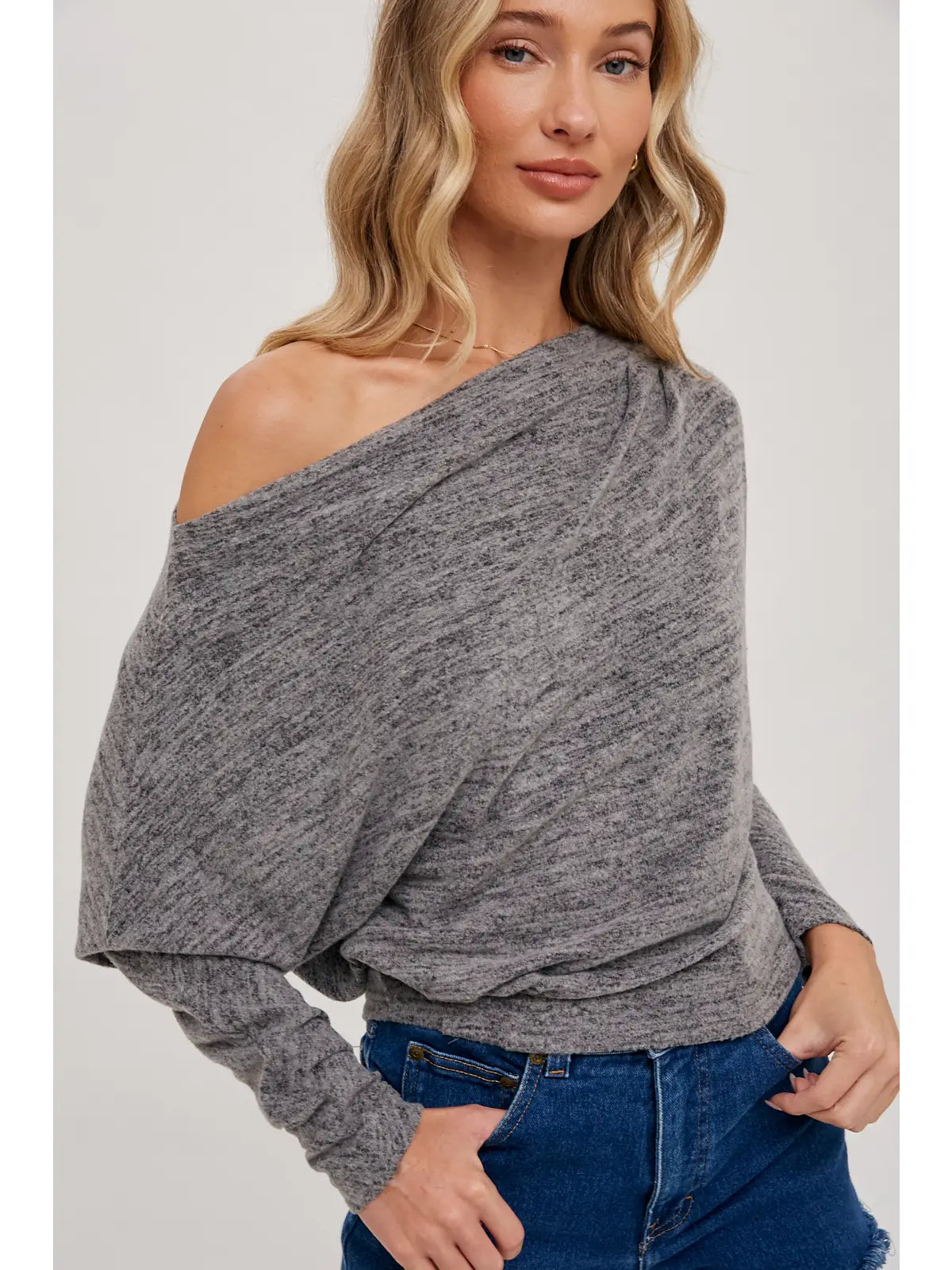 Heathered One Off Shoulder Knit Top