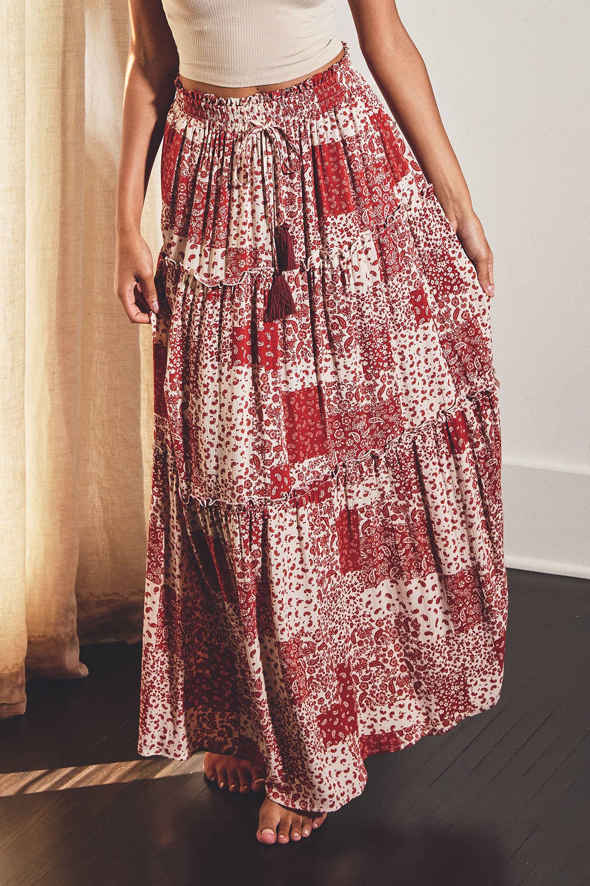Dainty Paisley Patchwork Tiered Skirt