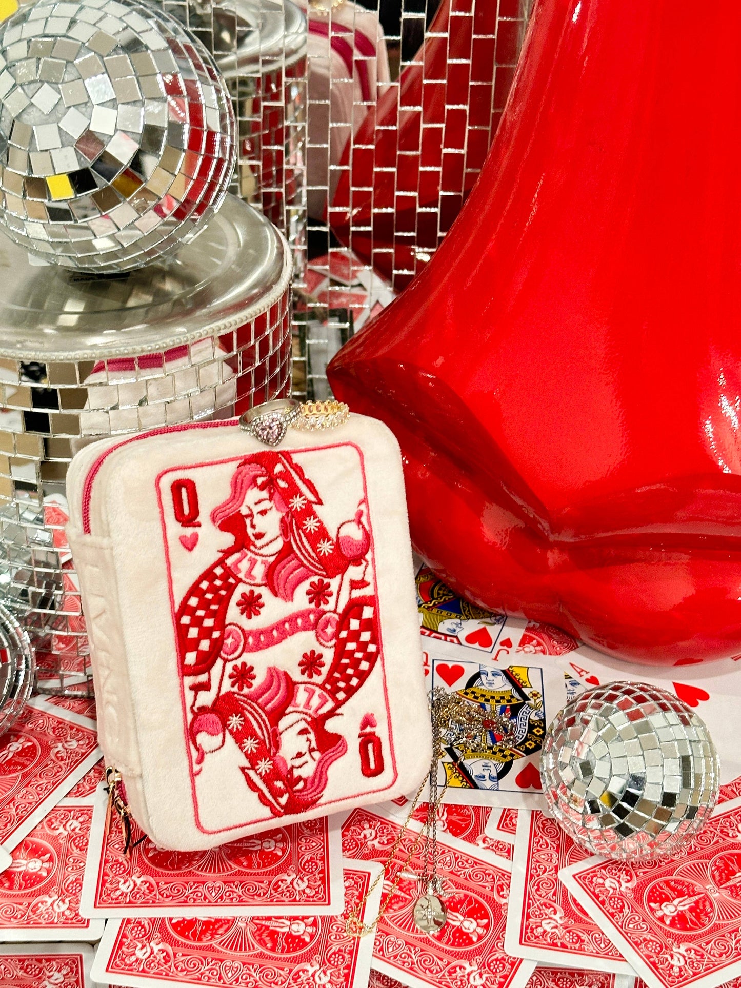 Queen Of Hearts Velvet Jewelry Zip Case/Organizer