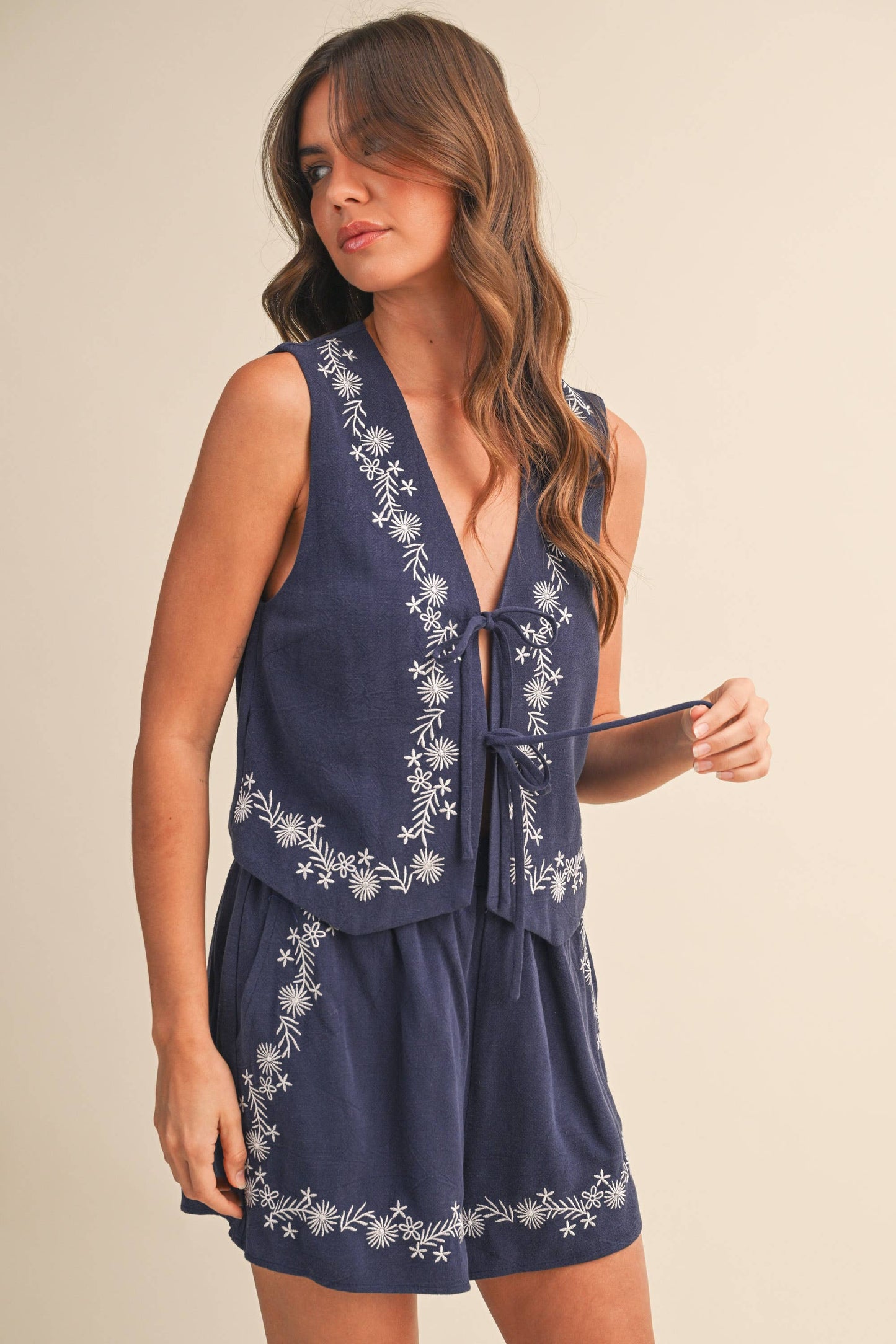 Floral Embroidered Short Set
