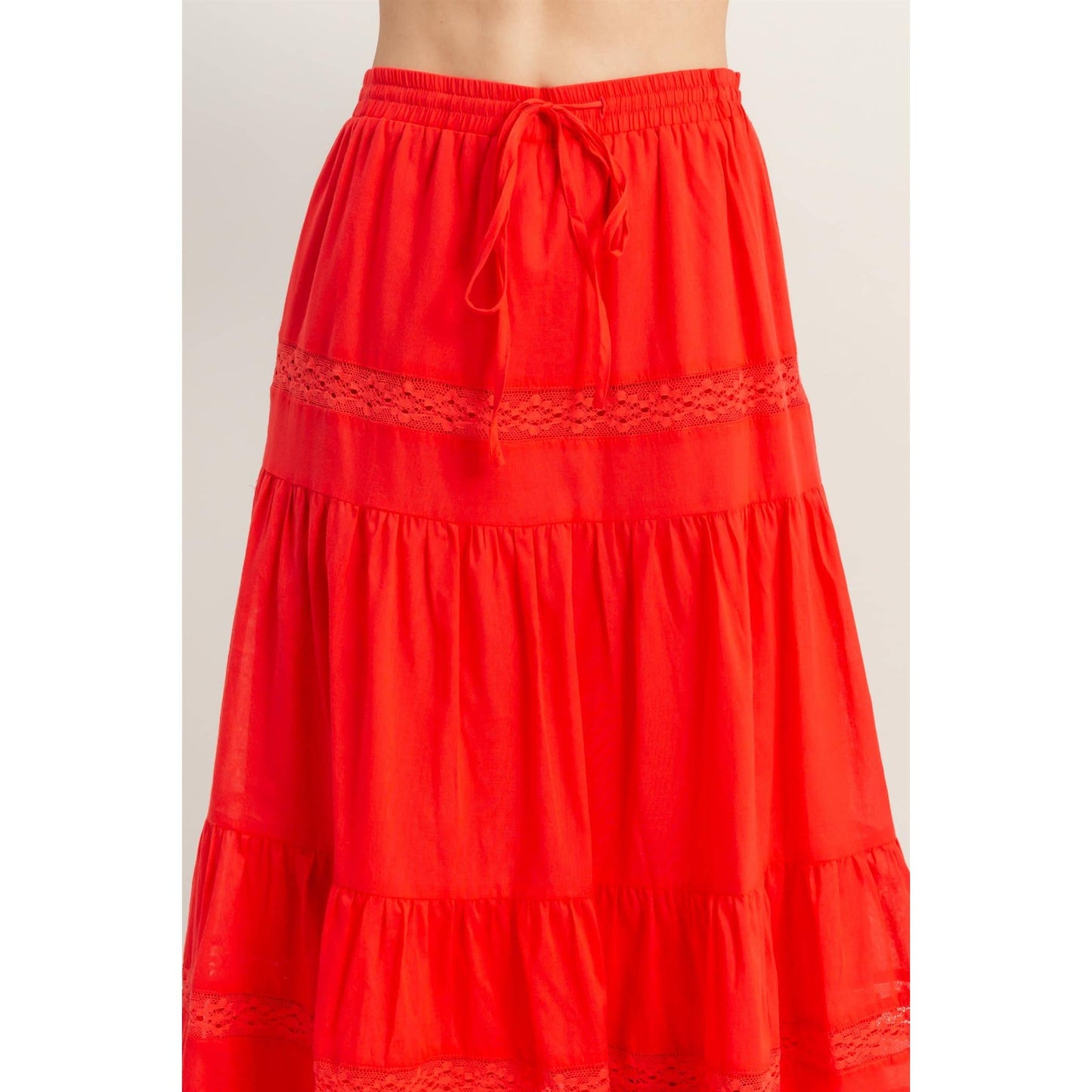 High-Waist Cotton Voile Tiered Maxi Skirt