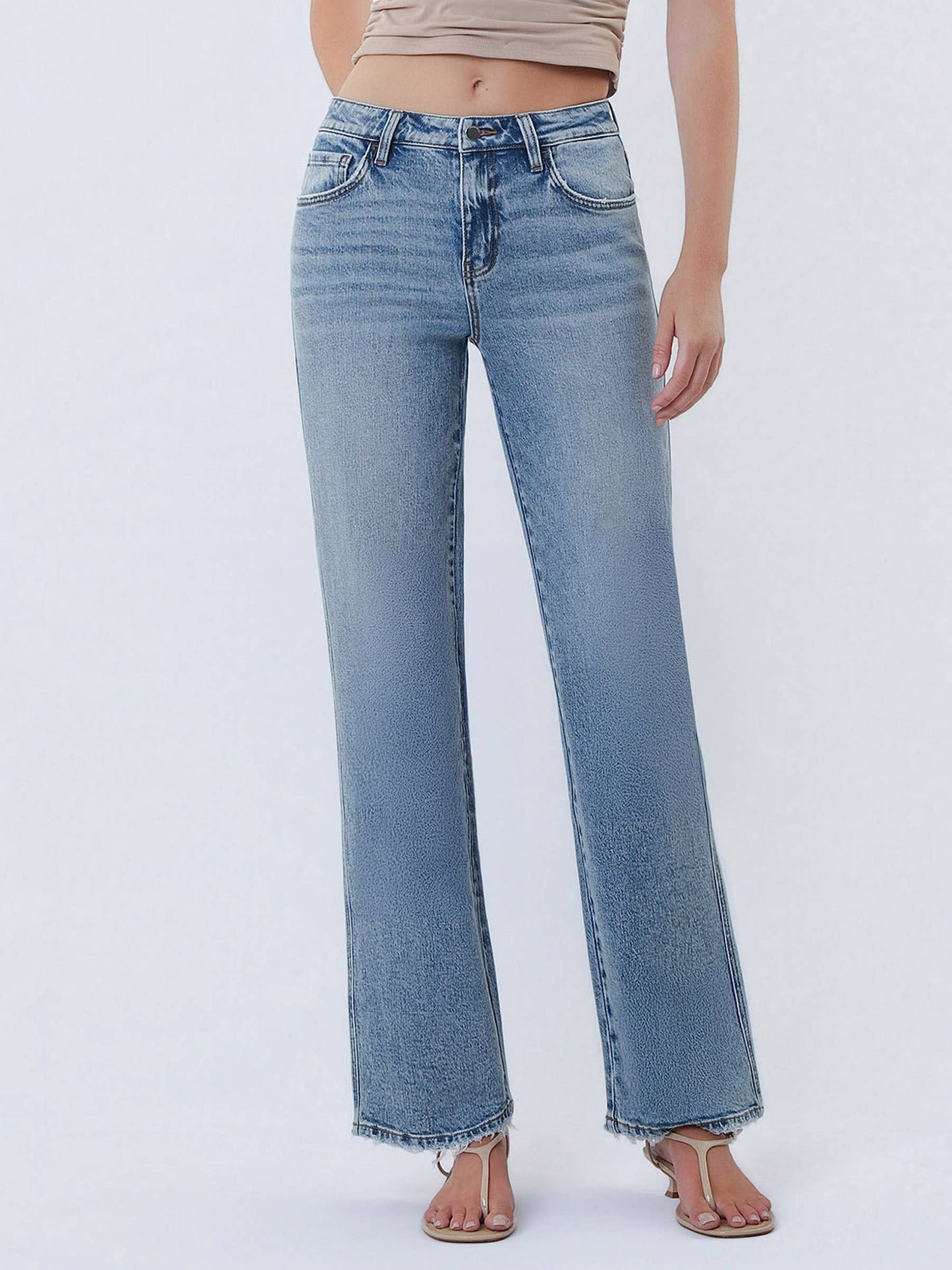 Mid Rise Slim Wide Denim Jeans