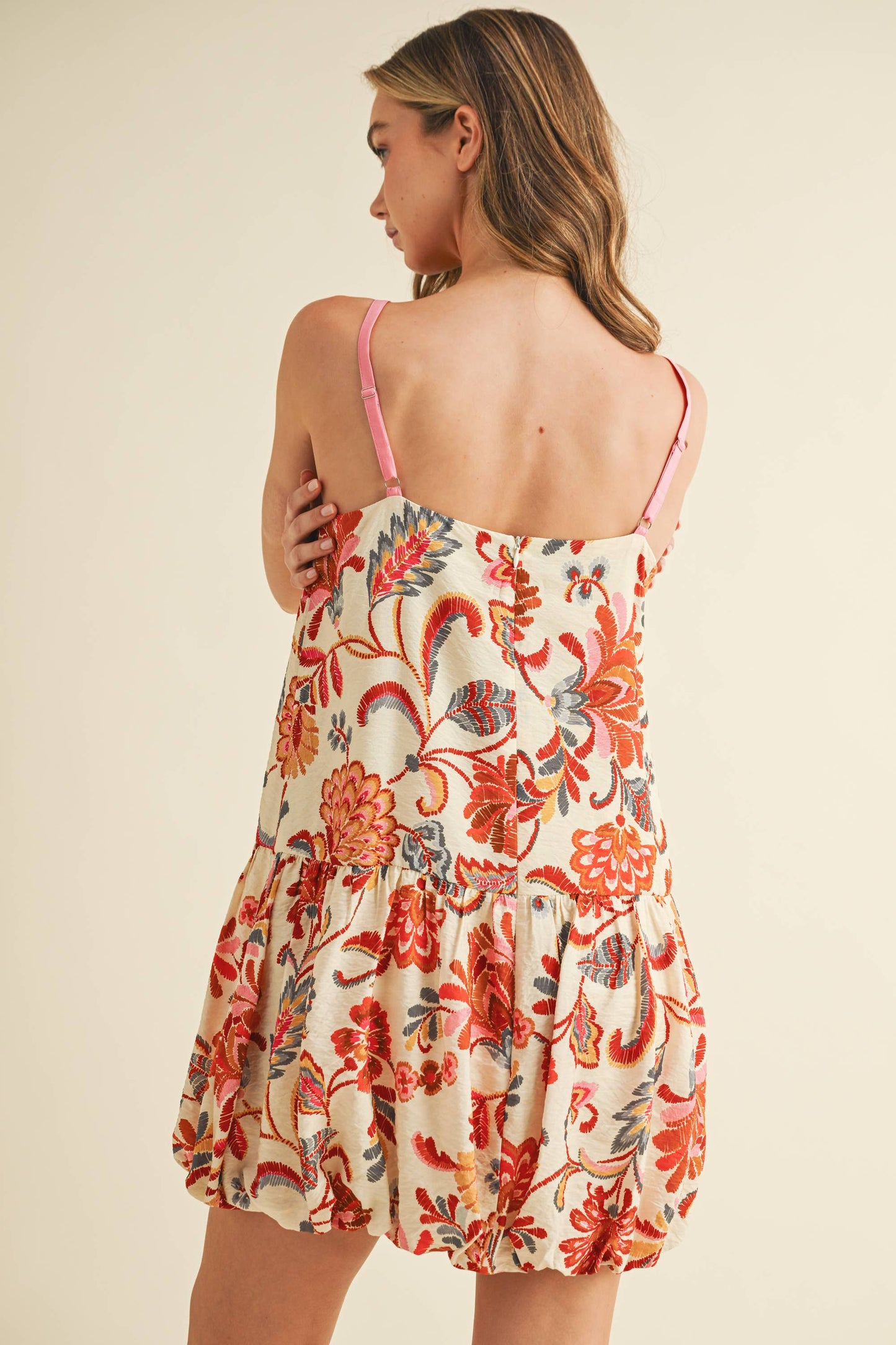 Floral Print Bubble Hem Adjustable Straps Dress