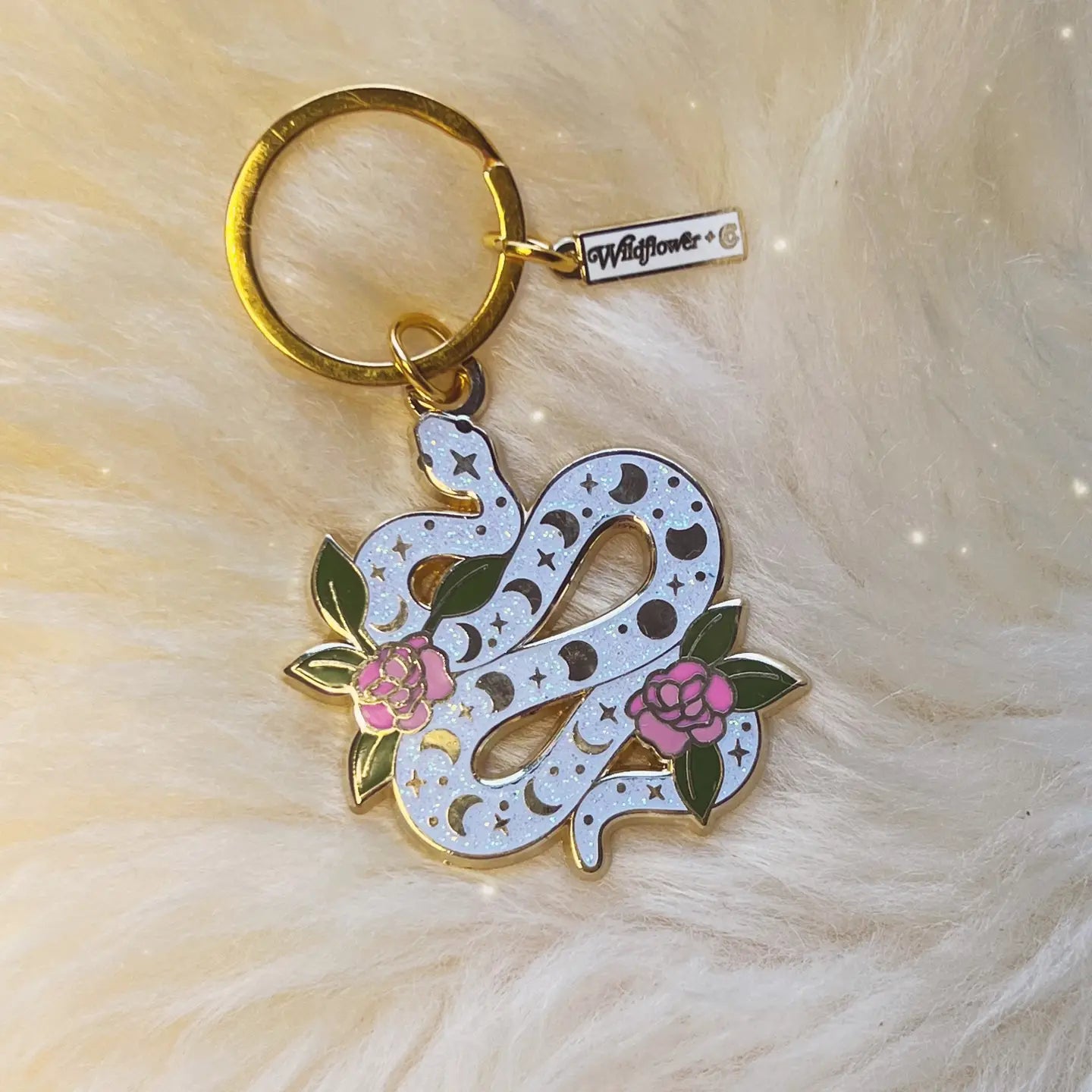 White Glitter Snake Keychain