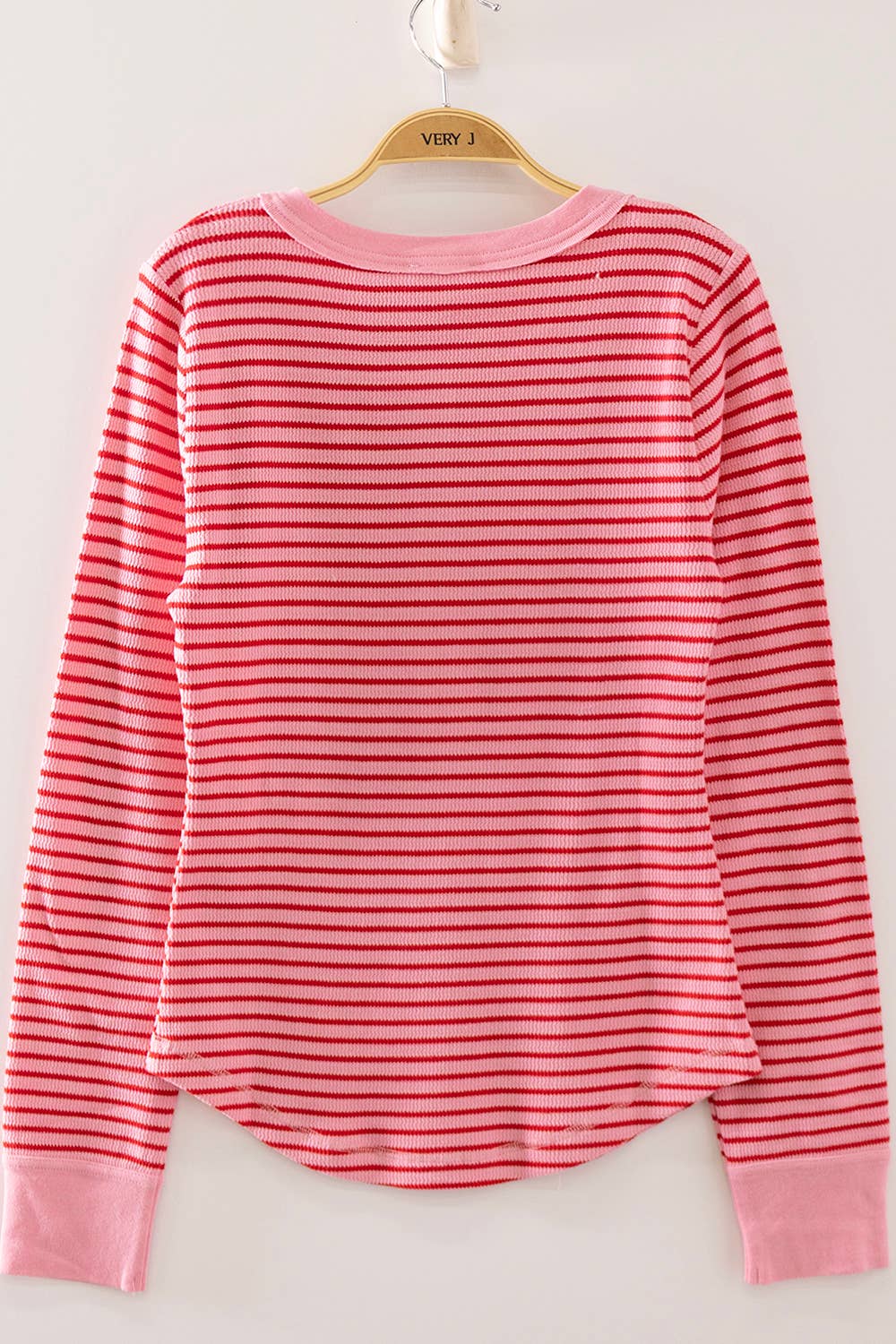Striped Ribbed Henley Long Sleeve Top